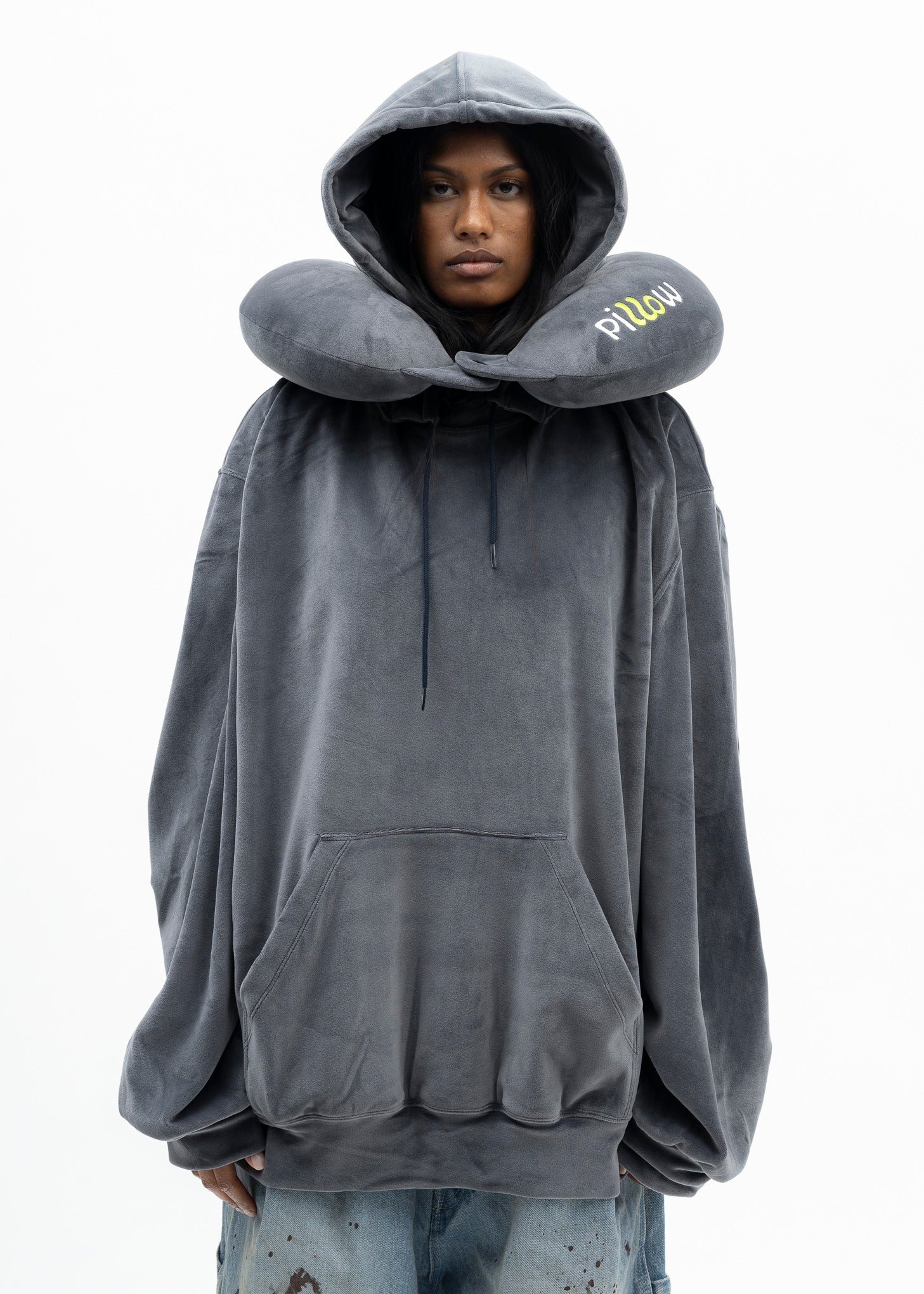 NAVY NECK PILLOW HOODIE