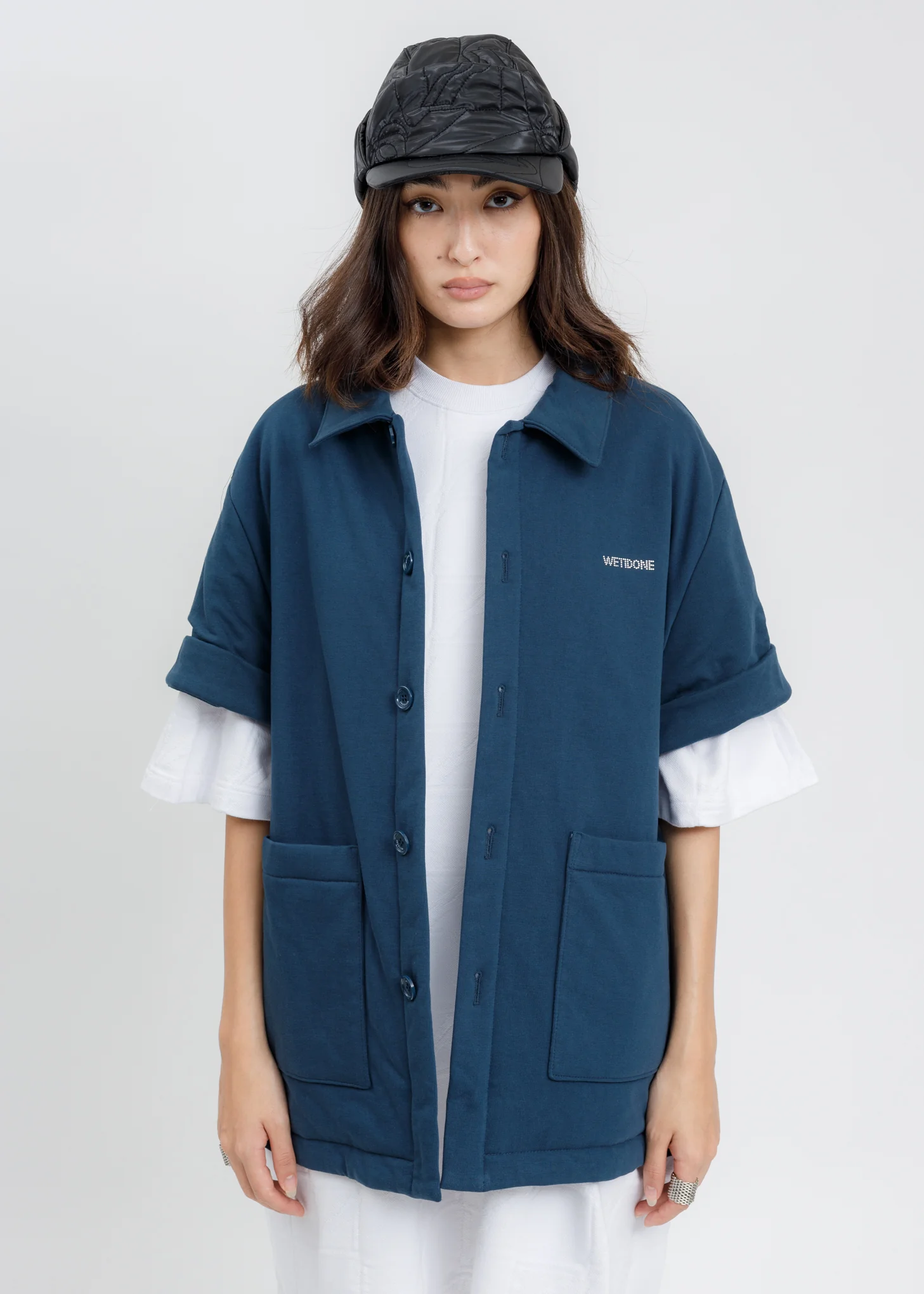 Navy Padded Short Sleeves Shirt - Image 4