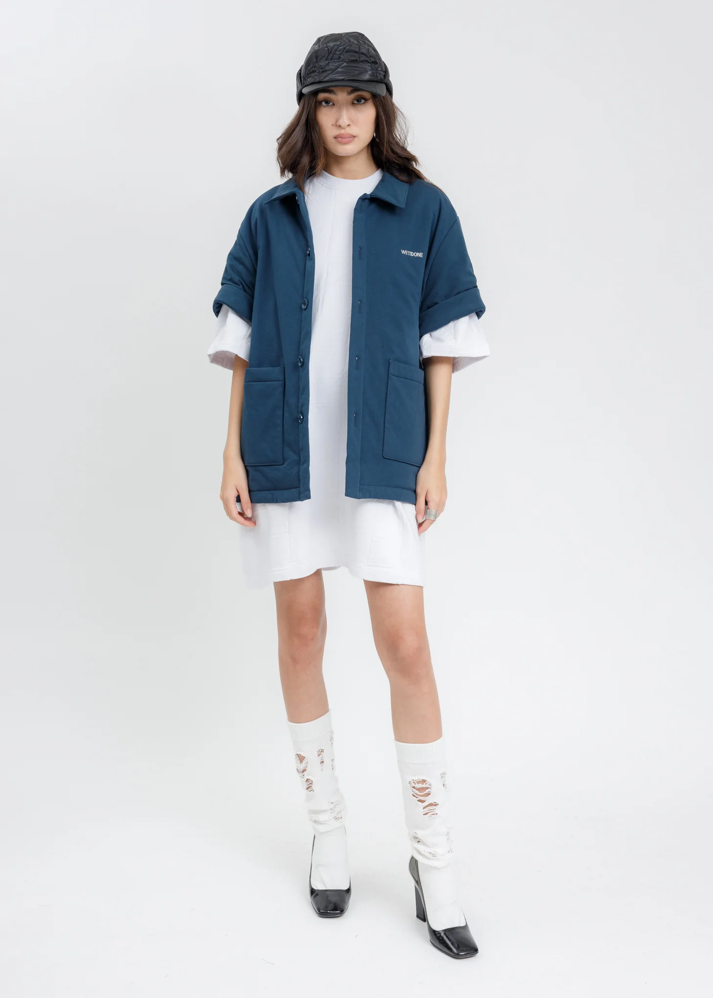 Navy Padded Short Sleeves Shirt - Image 7