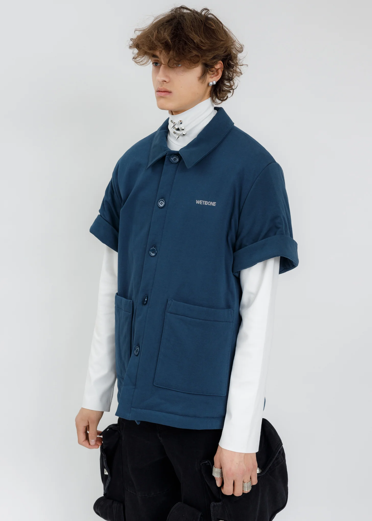 Navy Padded Short Sleeves Shirt - Image 3
