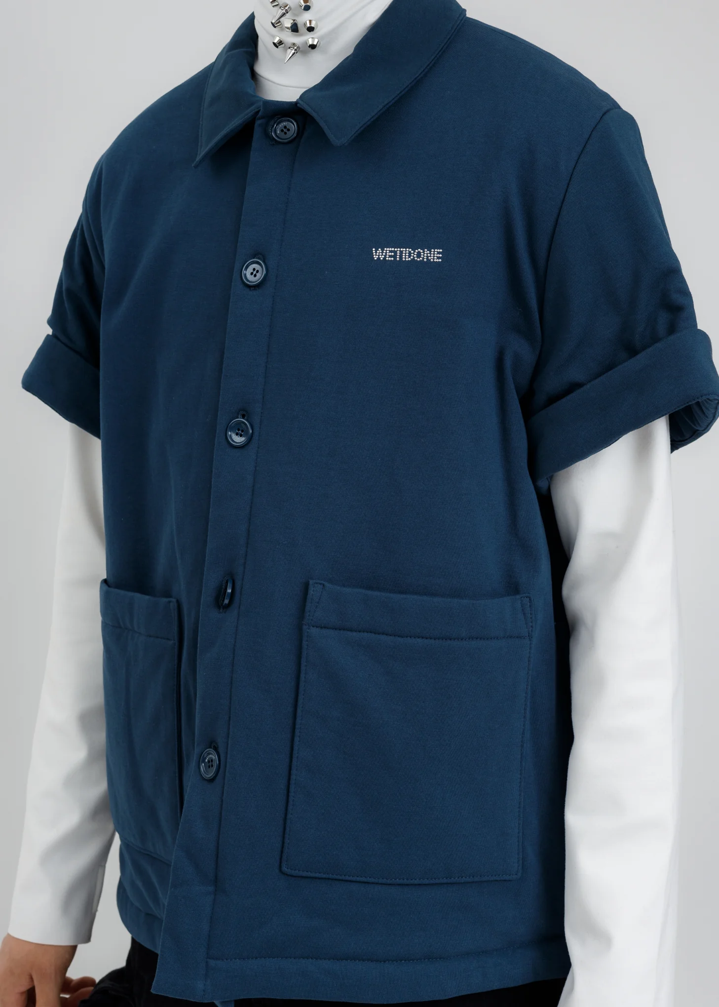 Navy Padded Short Sleeves Shirt - Image 4