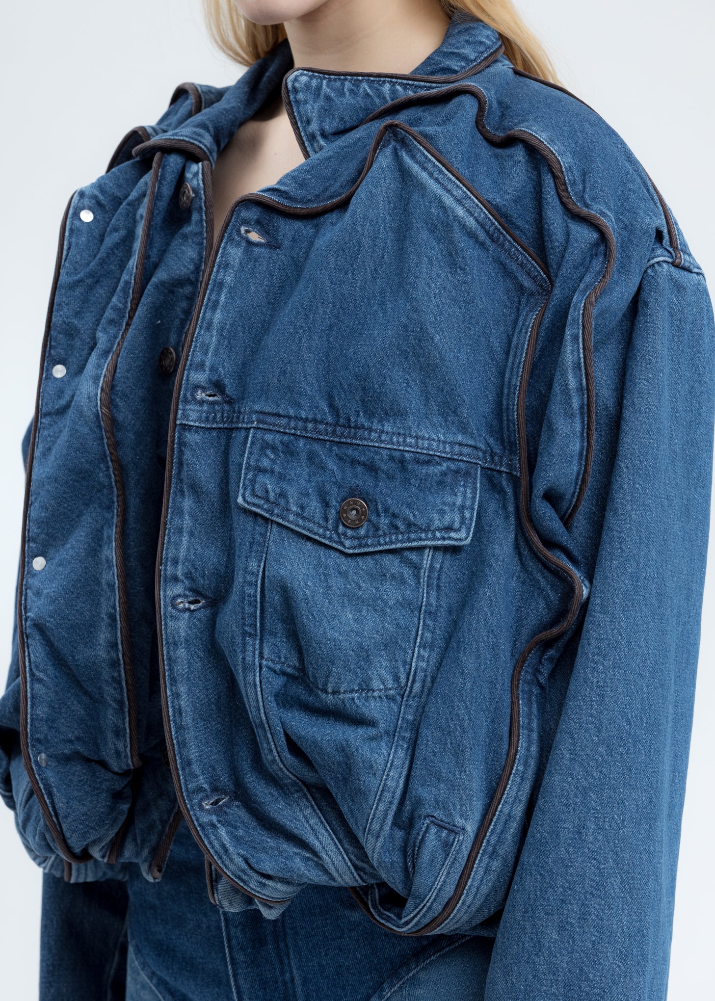 Navy Pop Up Denim Jacket - Image 2