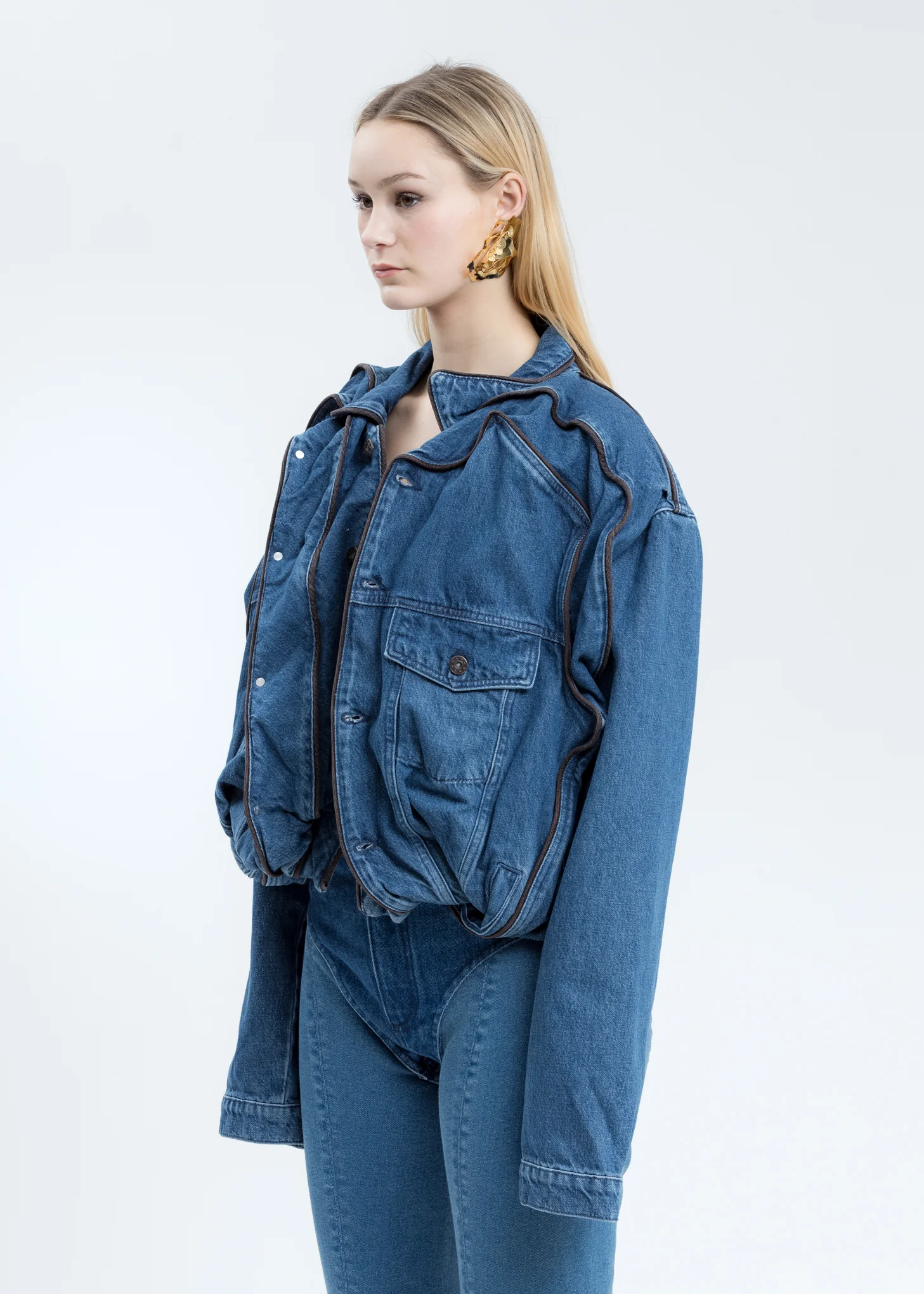 Navy Pop Up Denim Jacket - Image 3