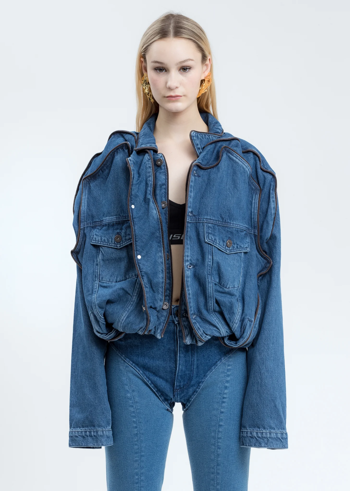 Navy Pop Up Denim Jacket - Image 4