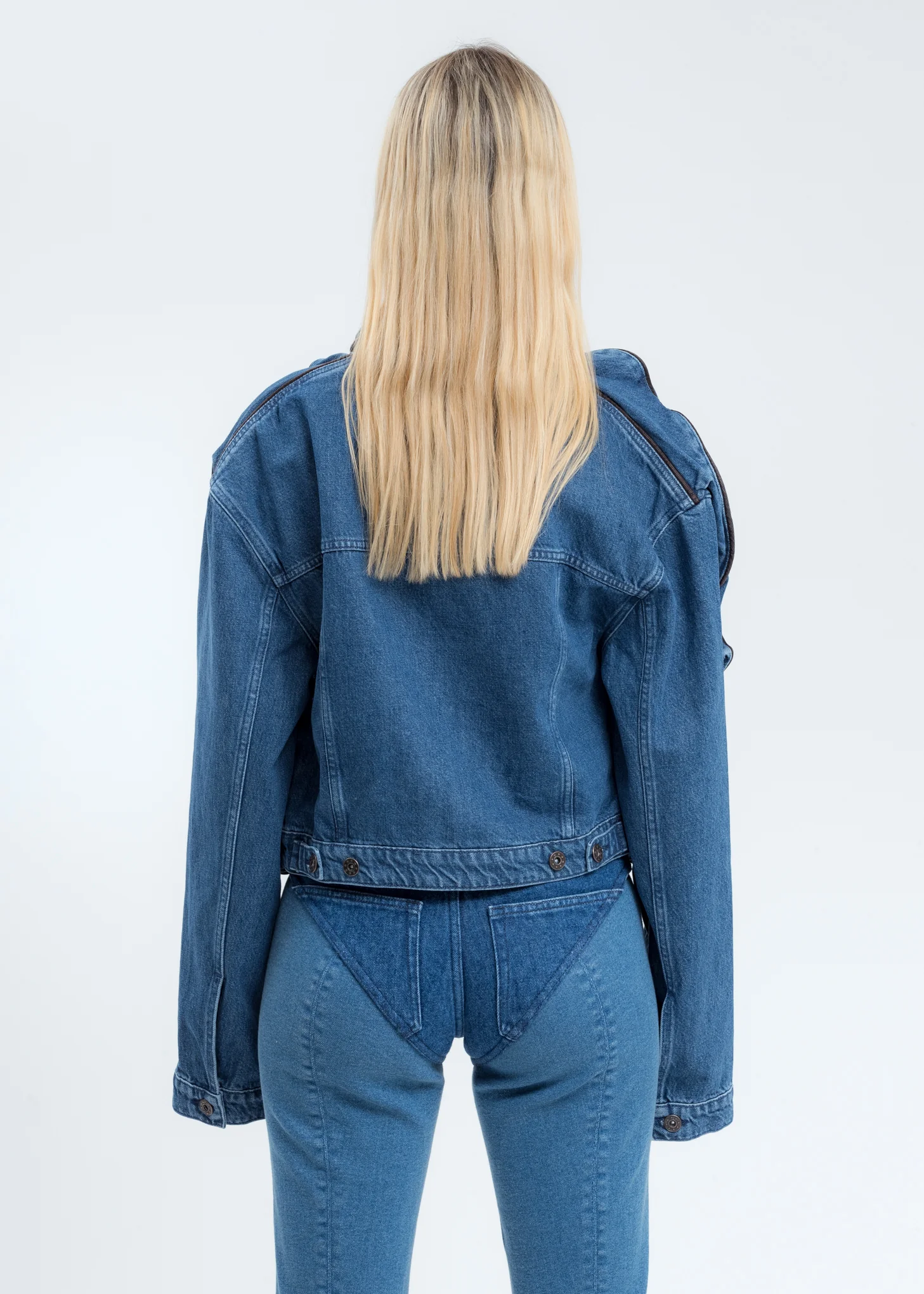 Navy Pop Up Denim Jacket - Image 5