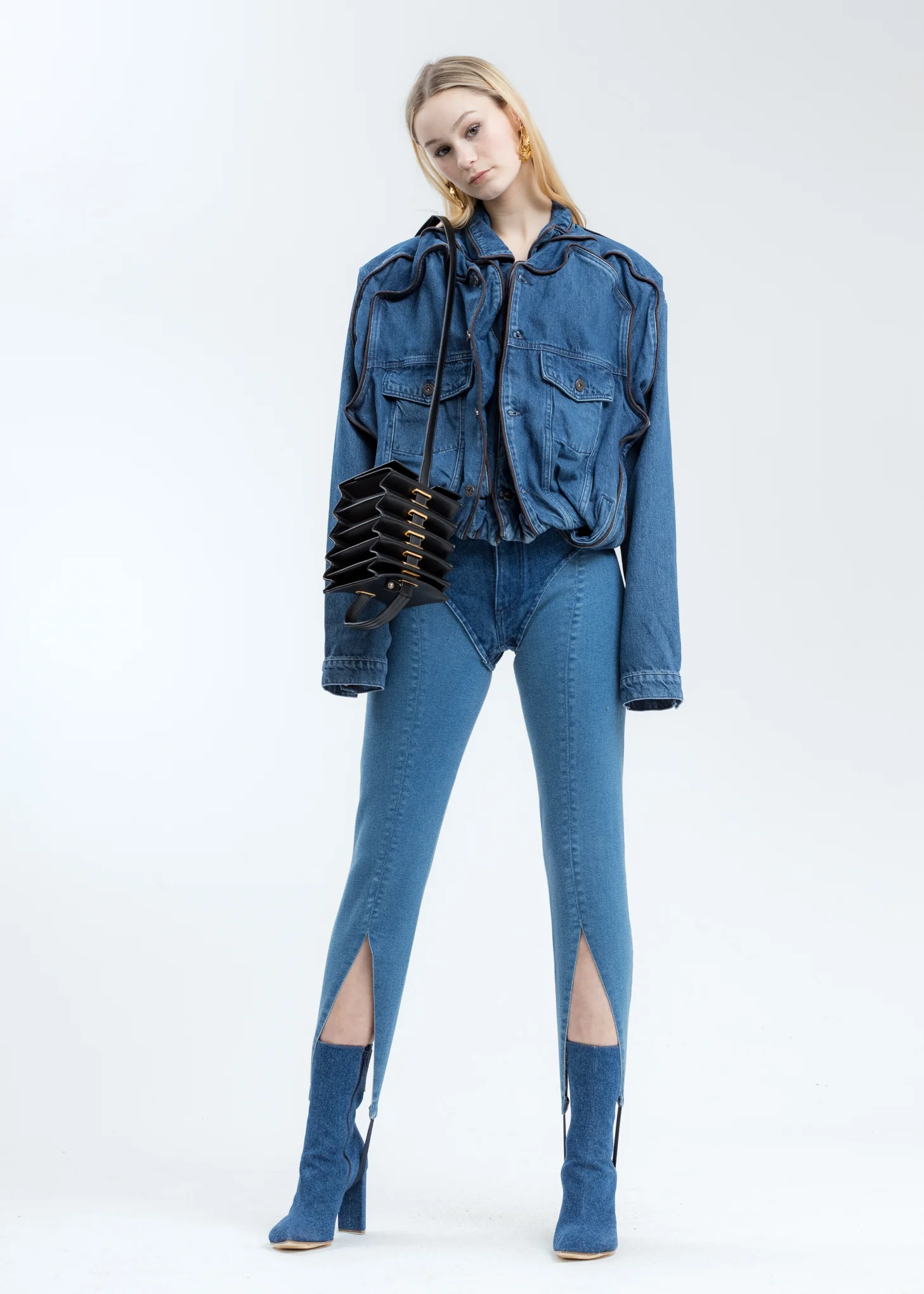 Navy Pop Up Denim Jacket - Image 7