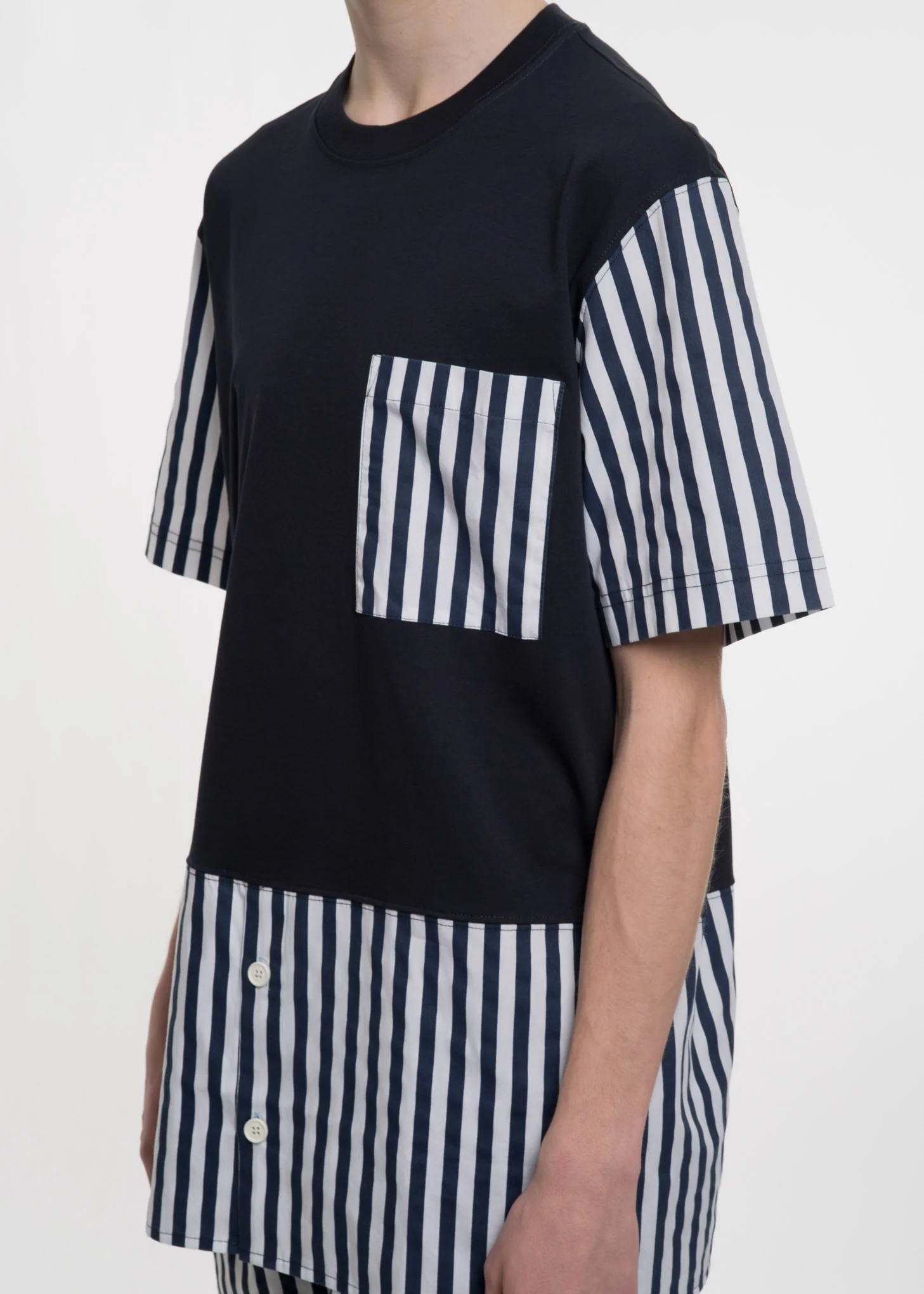 Navy Poplin Detail T-Shirt - Image 2