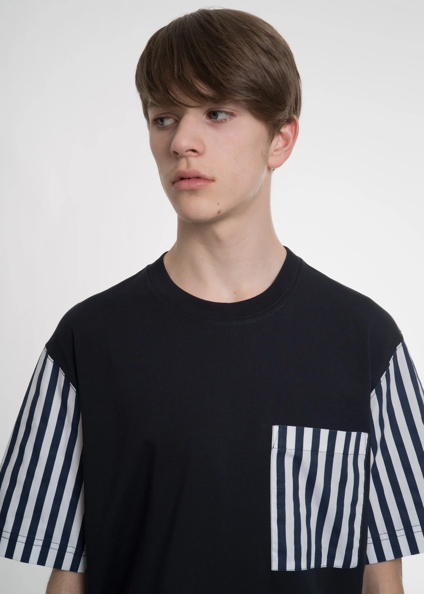 Navy Poplin Detail T-Shirt - Image 3