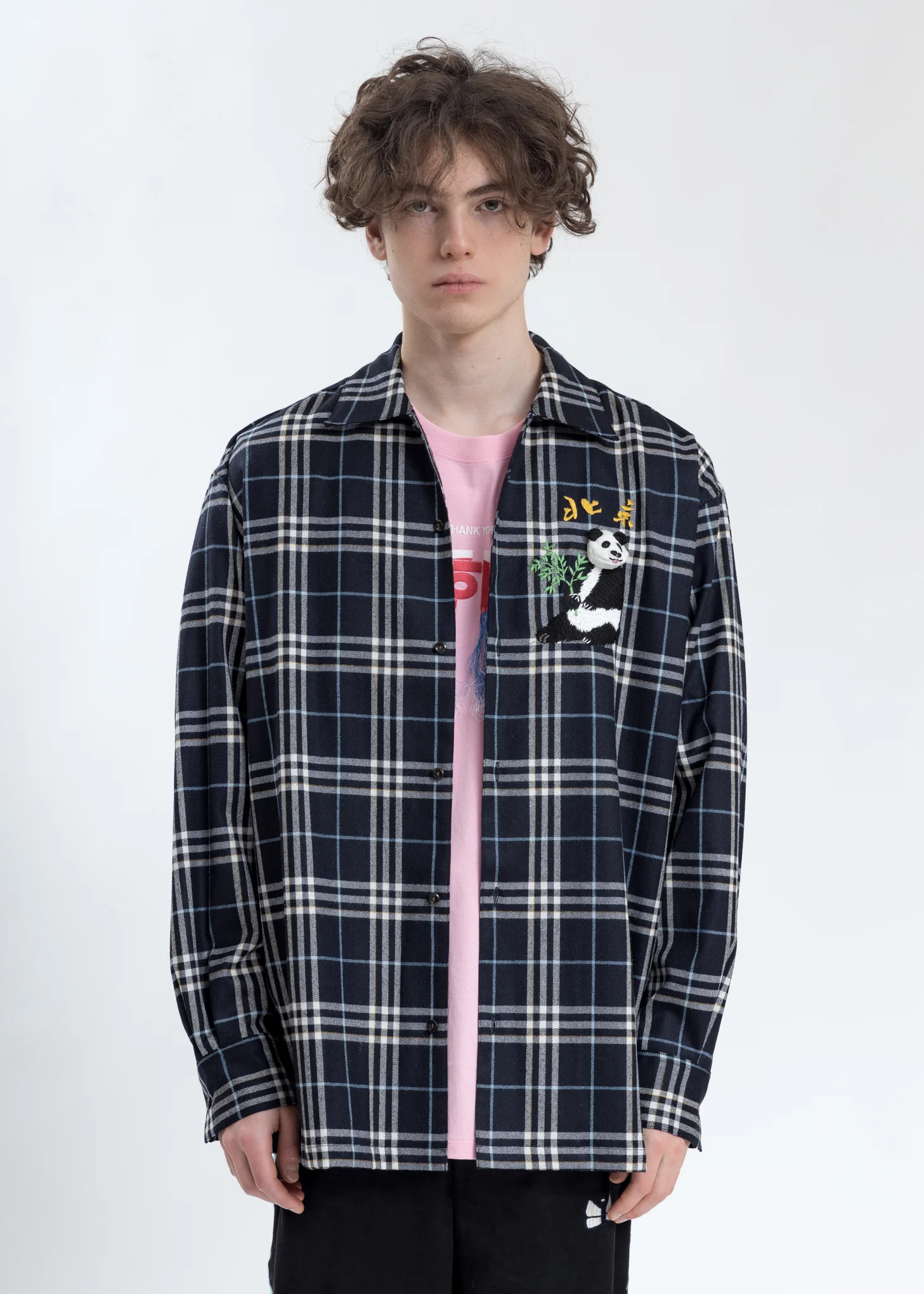 Navy Puppet Animal Embroidery Check Shirt - Image 5