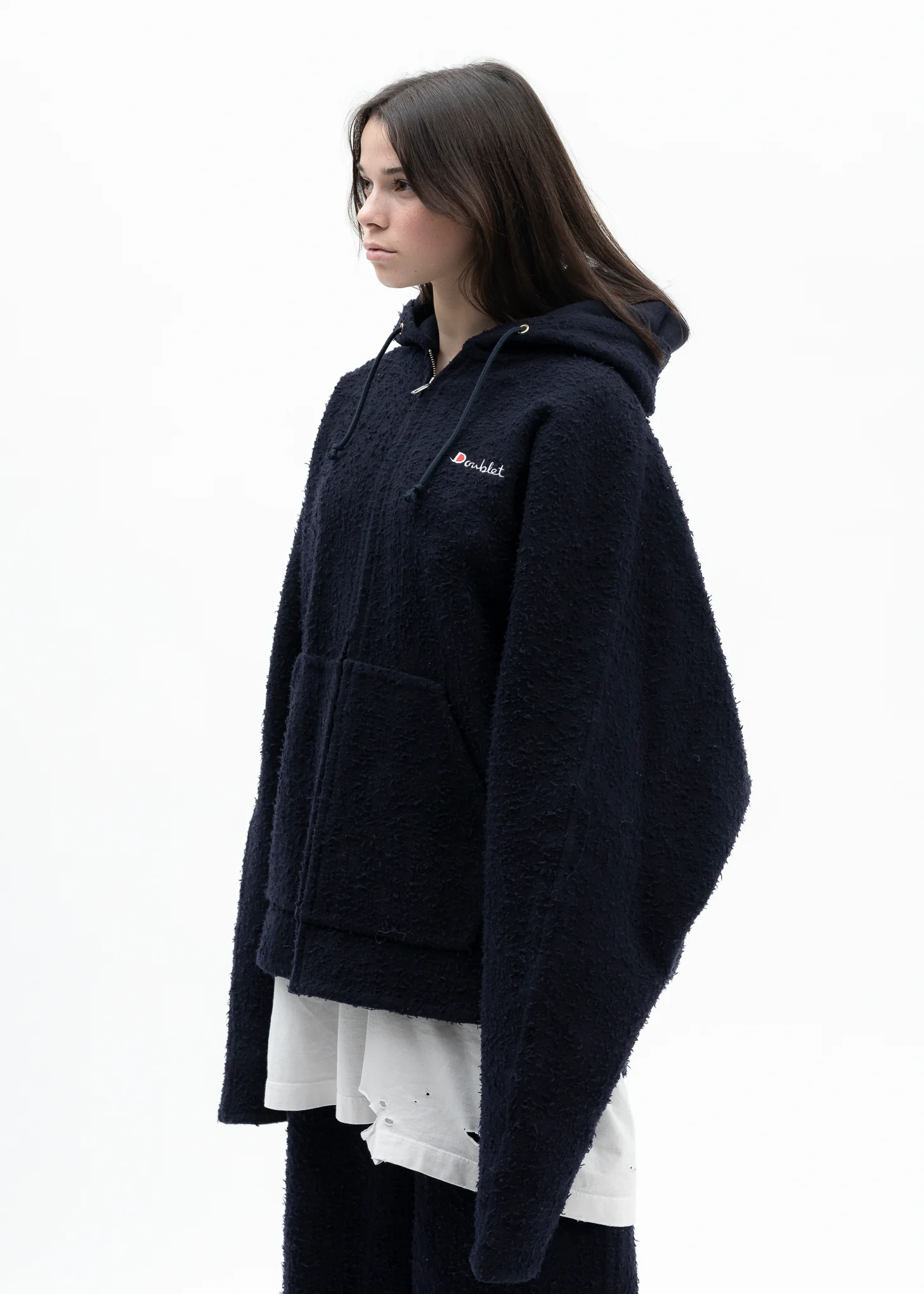 NAVY REVERSIBLE SEWING HOODIE - Image 3