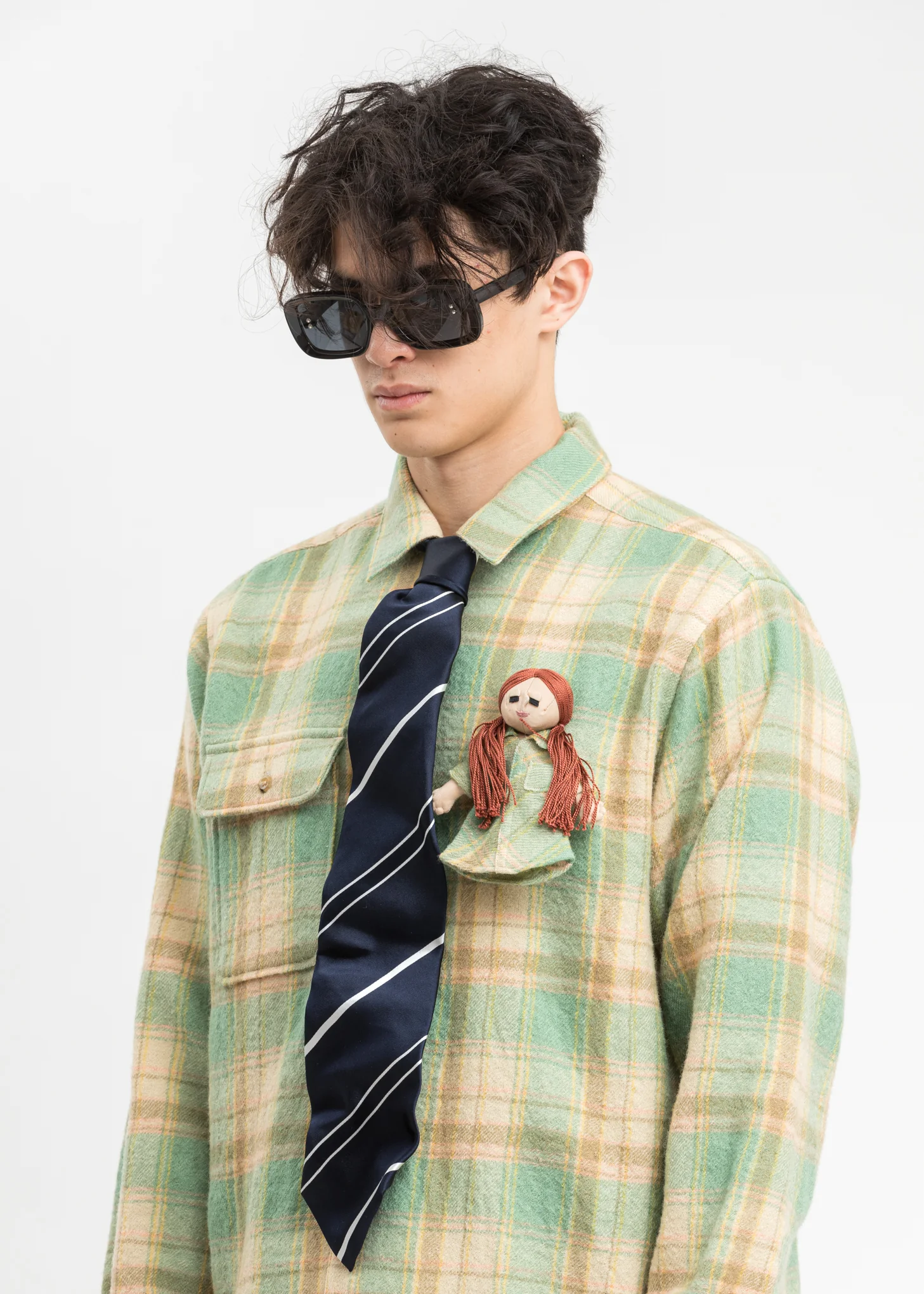 Navy Shape Memory Stripe Necktie - Image 4