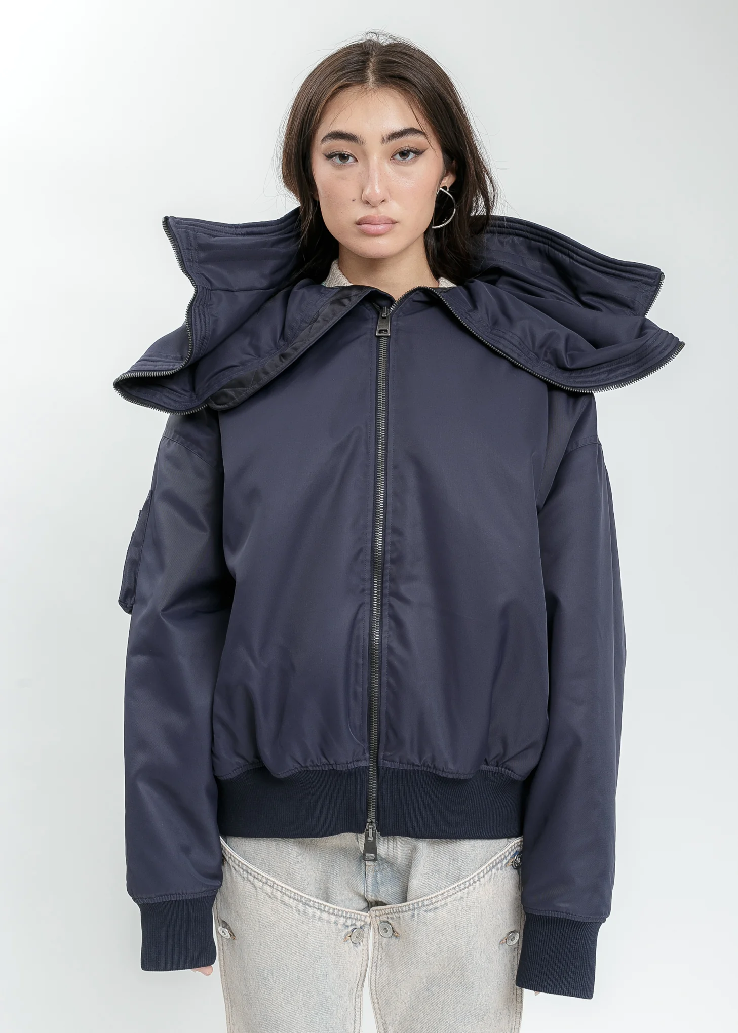 Navy Split Bomber Jacket - Image 2
