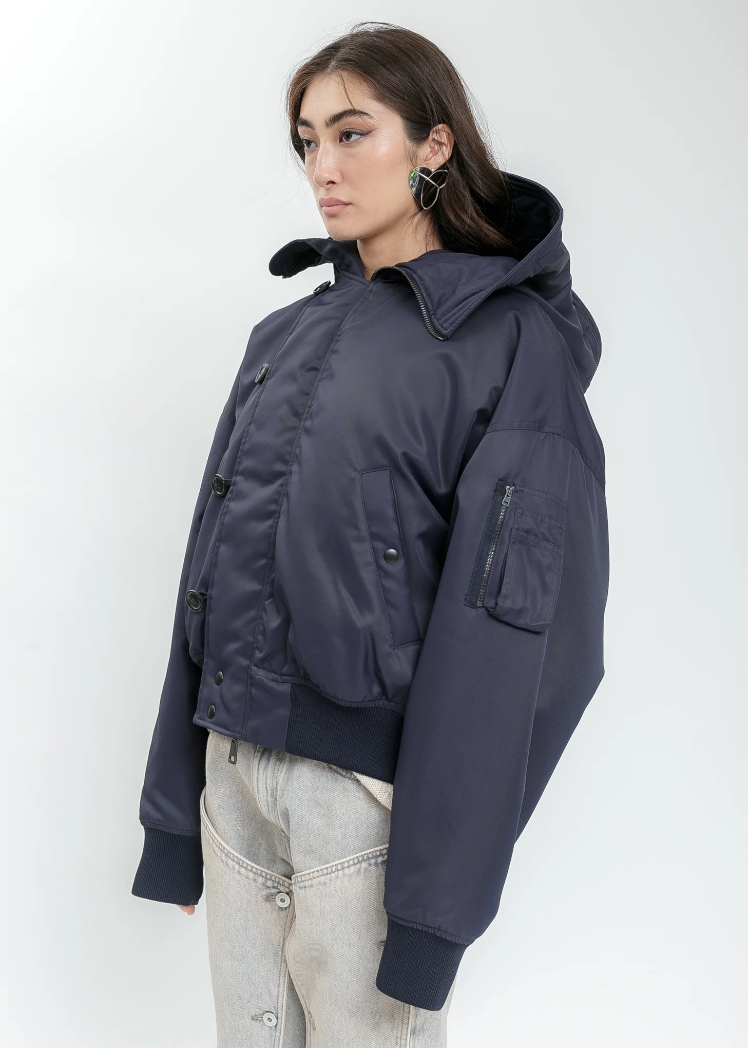 Navy Split Bomber Jacket - Image 3