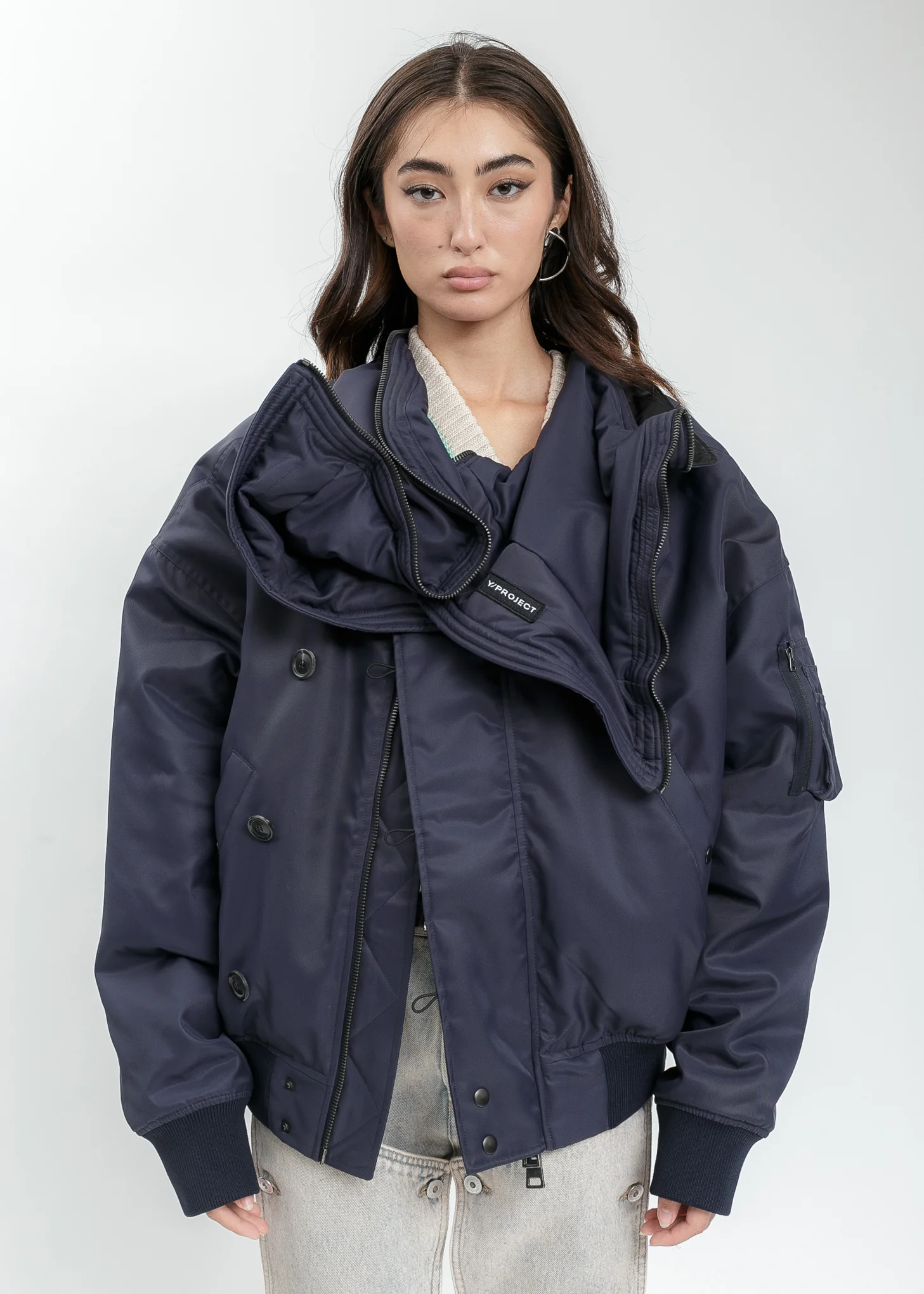 Navy Split Bomber Jacket - Image 5