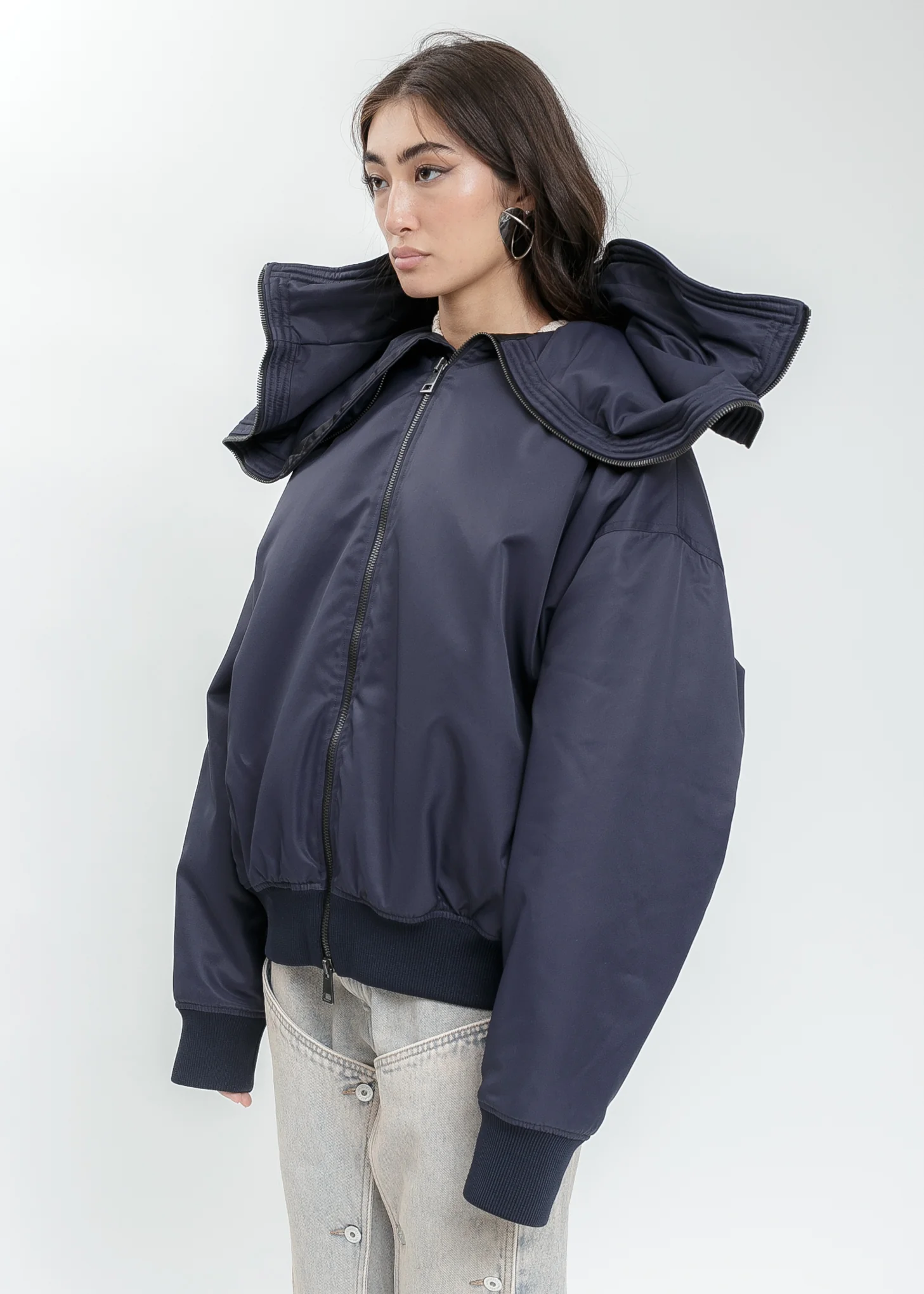 Navy Split Bomber Jacket - Image 7