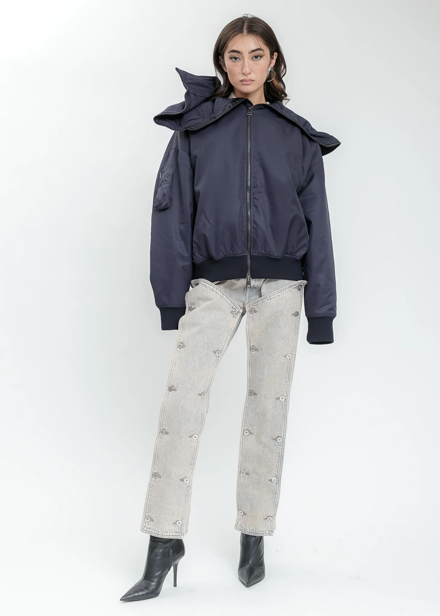 Navy Split Bomber Jacket - Image 9