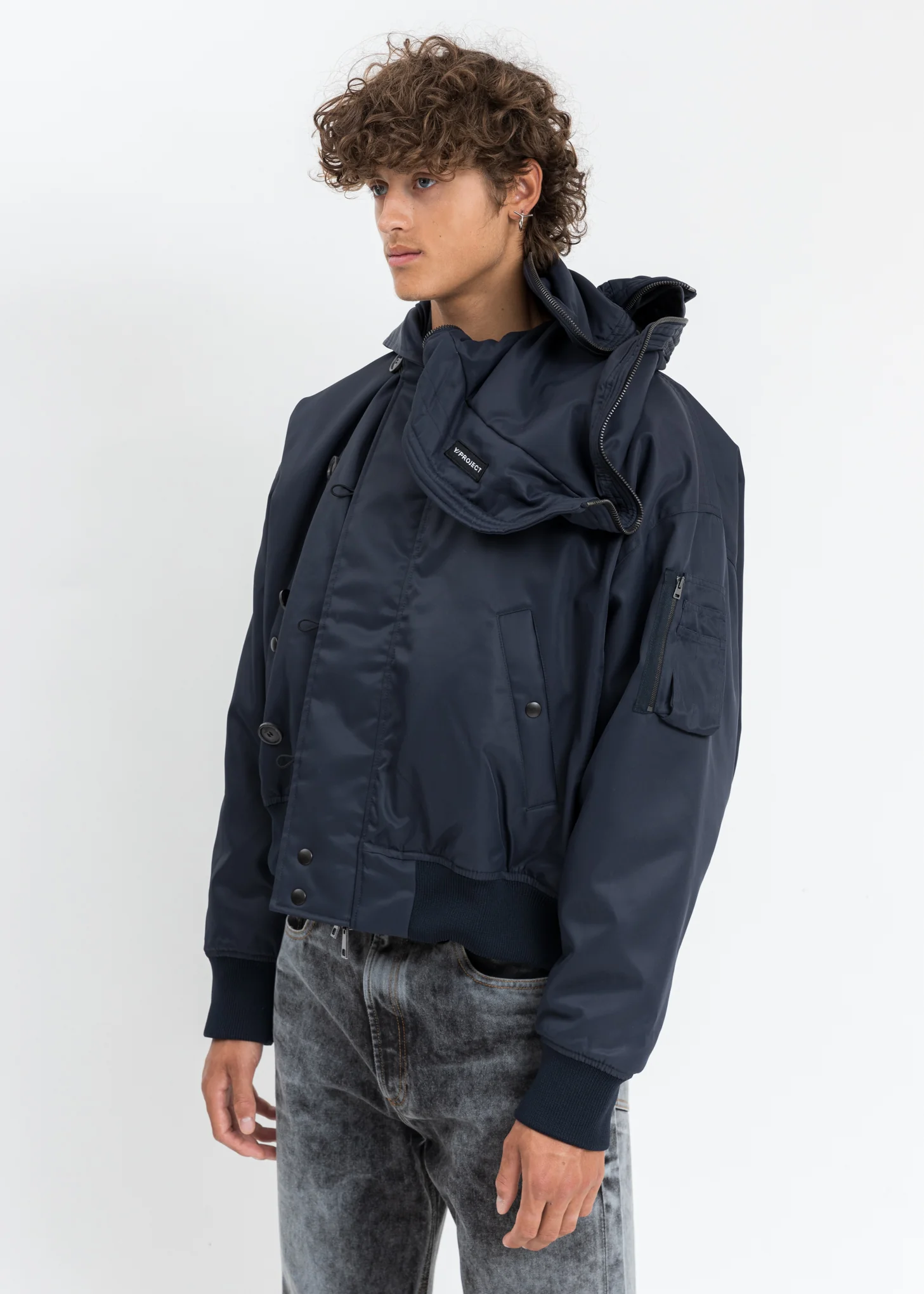 Navy Split Bomber Jacket - Image 11