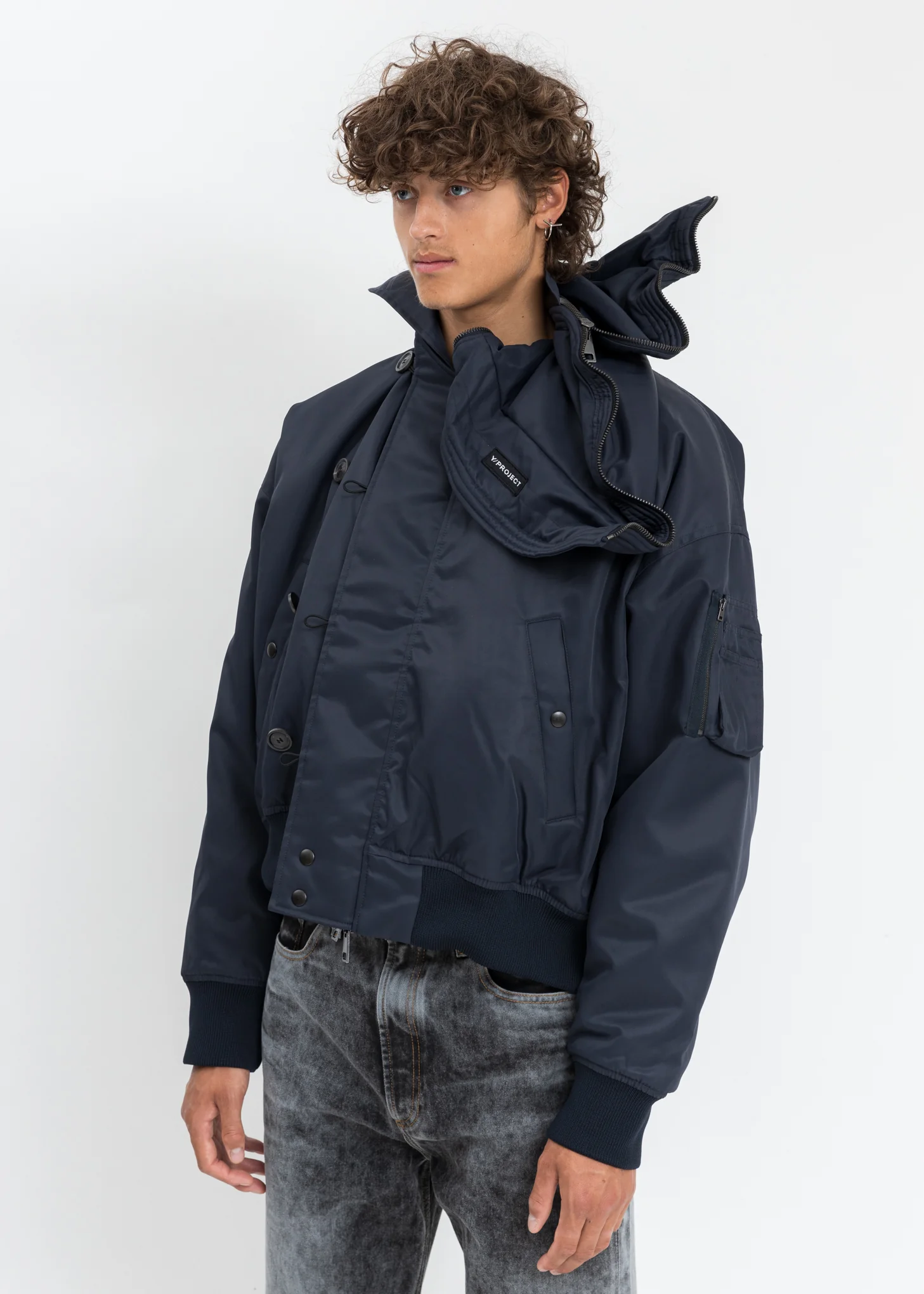 Navy Split Bomber Jacket - Image 6
