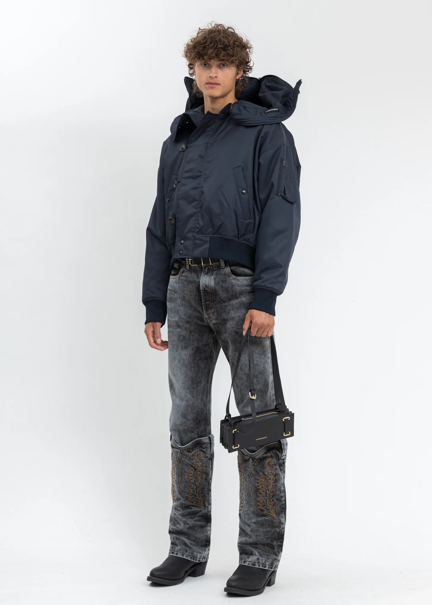 Navy Split Bomber Jacket - Image 7