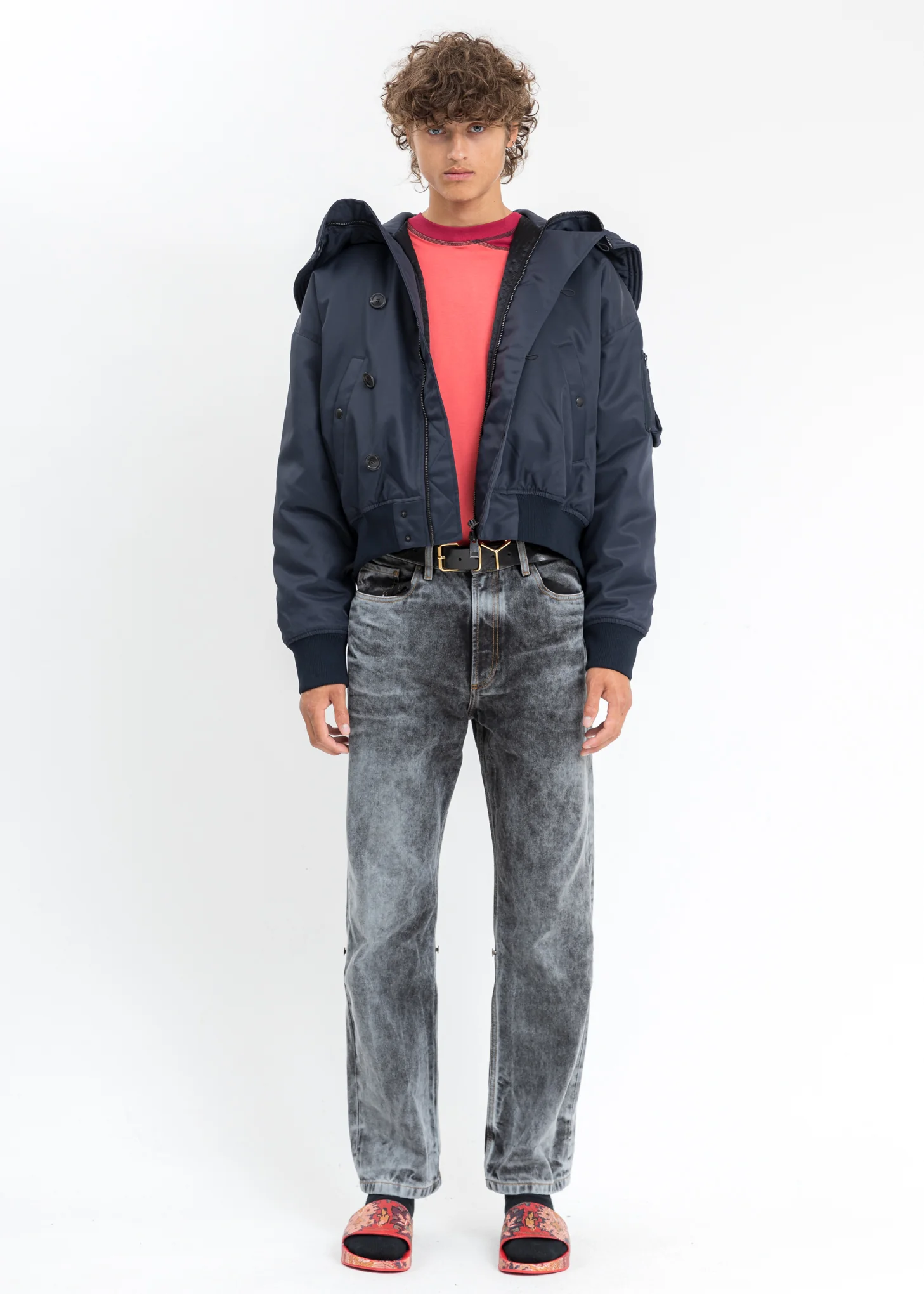 Navy Split Bomber Jacket - Image 9