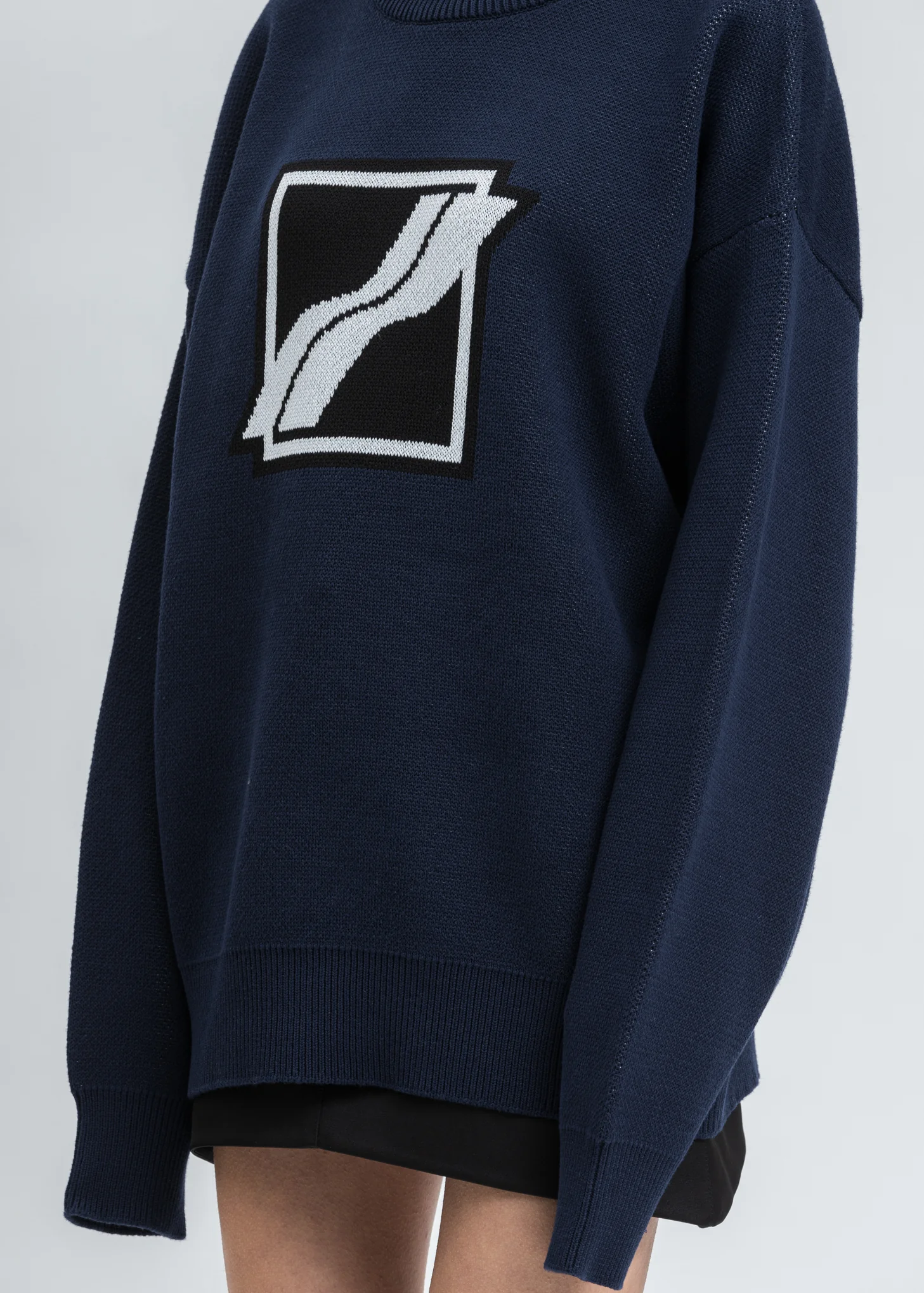 Navy Square Logo Jacquard Knit Pull Over - Image 4