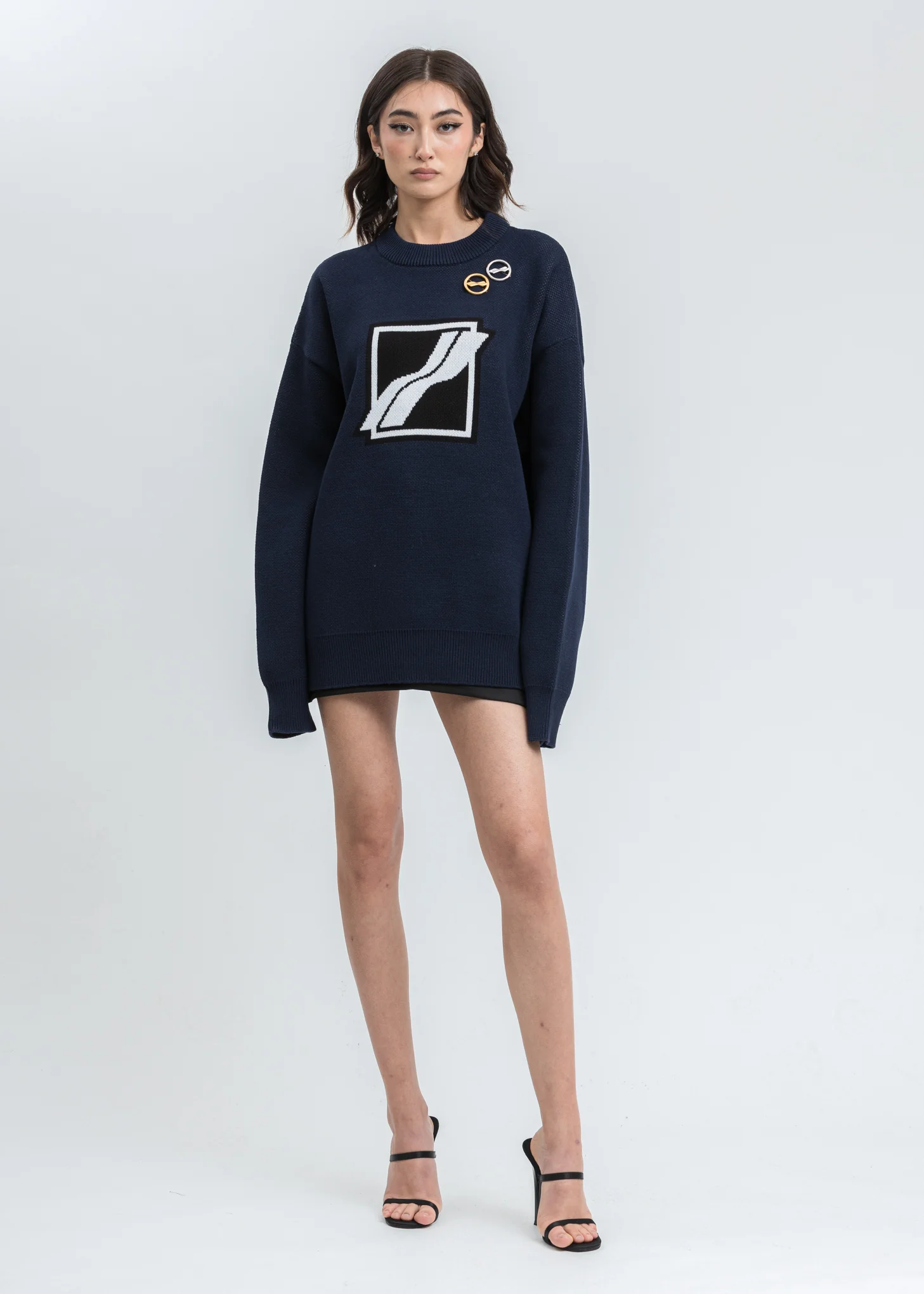 Navy Square Logo Jacquard Knit Pull Over - Image 5