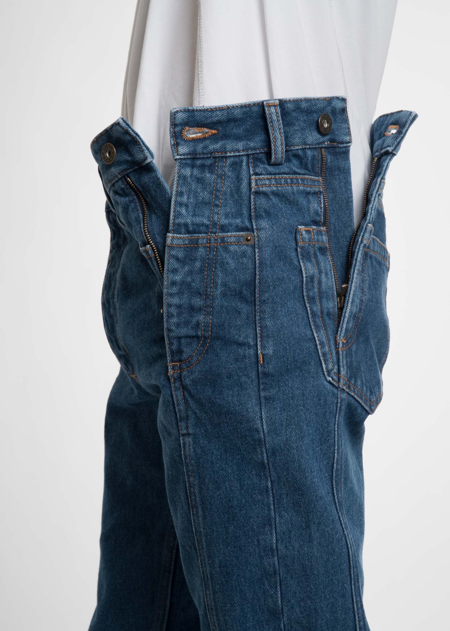 Navy Stonewash Multi Zips Jeans - Image 2