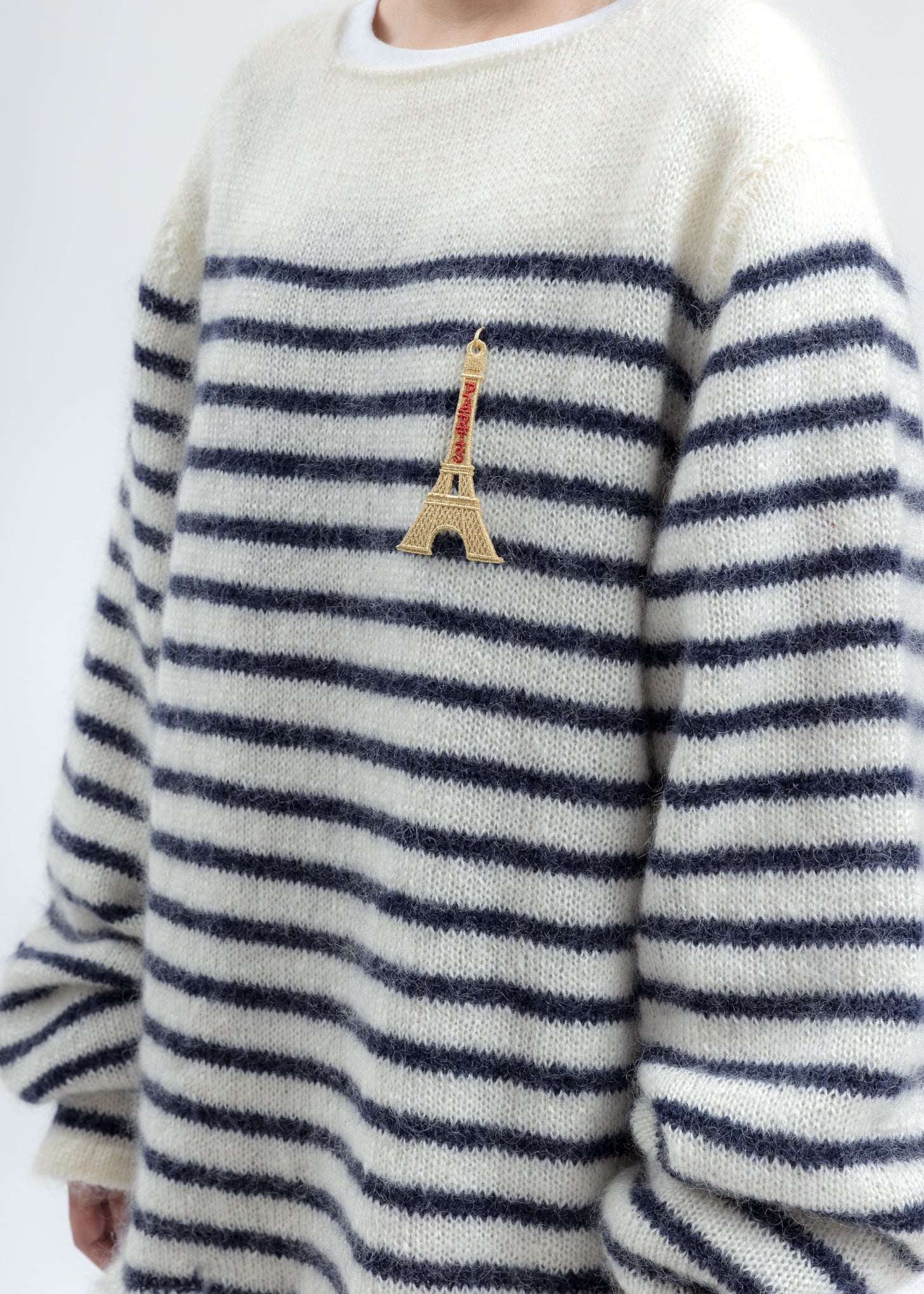 Navy Stripes French Border Mohair Pullover - Image 2