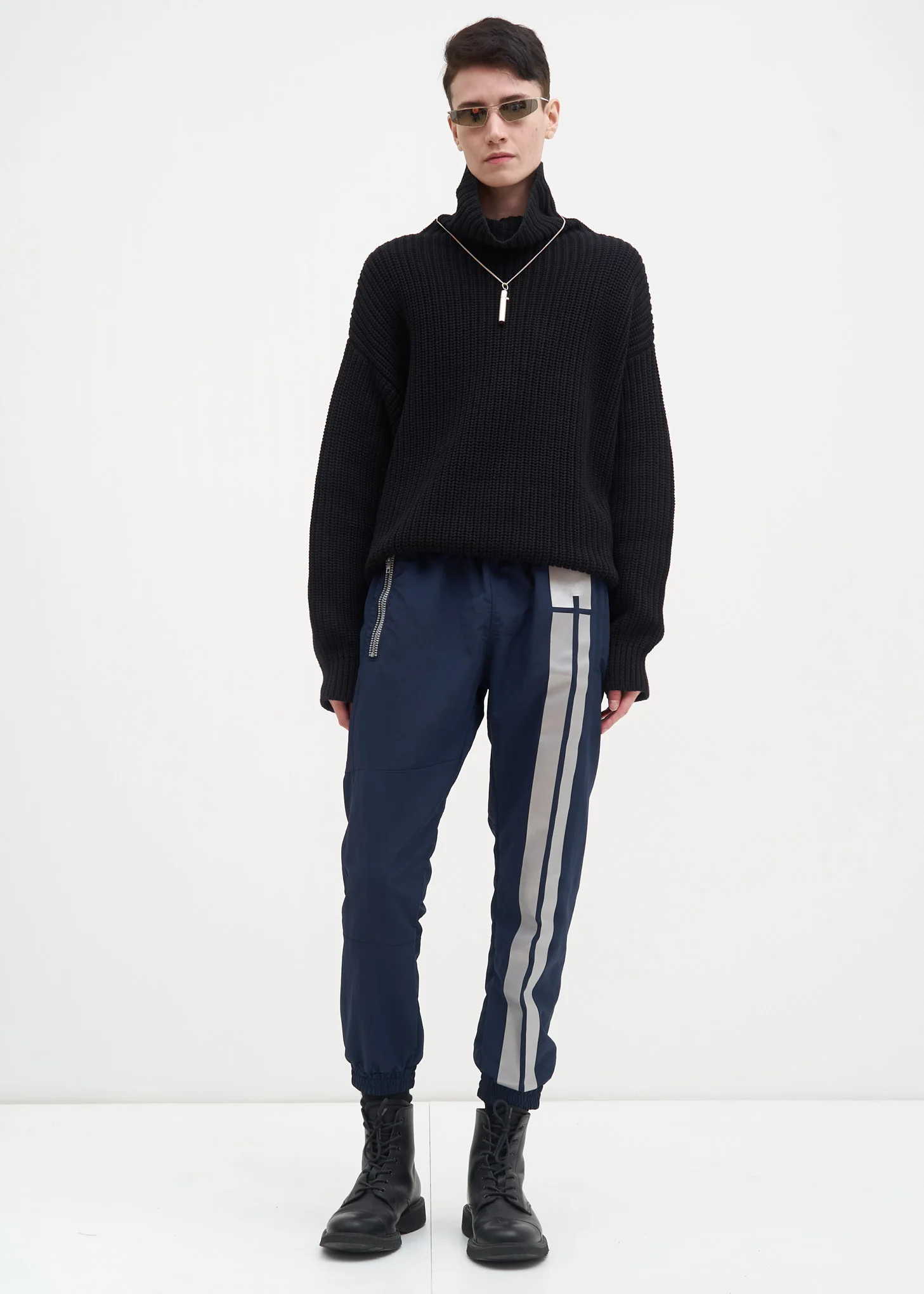 Navy Nylon Track Pant - Image 7