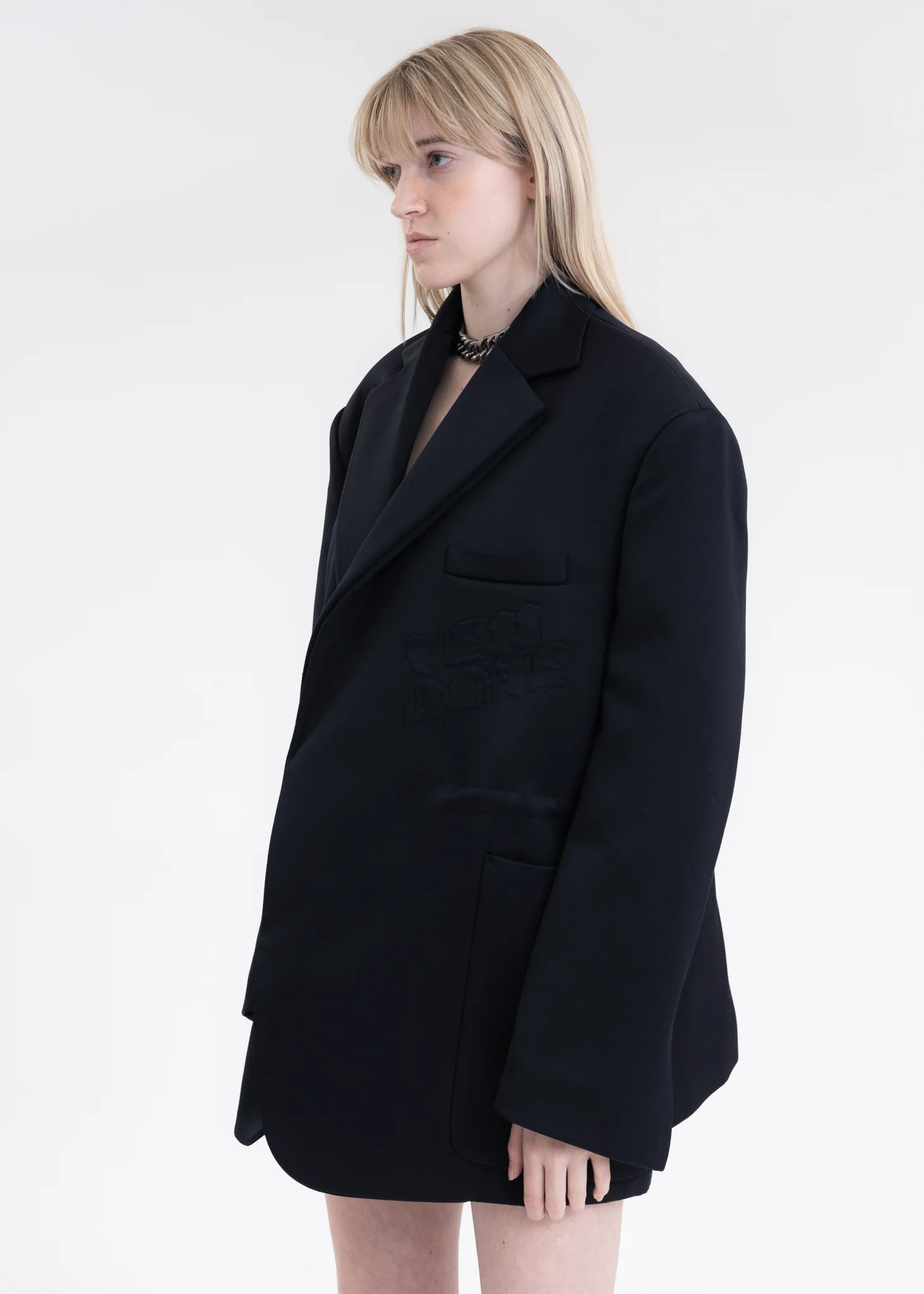 NAVY WAIST STRING JACKET WITH EMBO DECORATION - Image 2