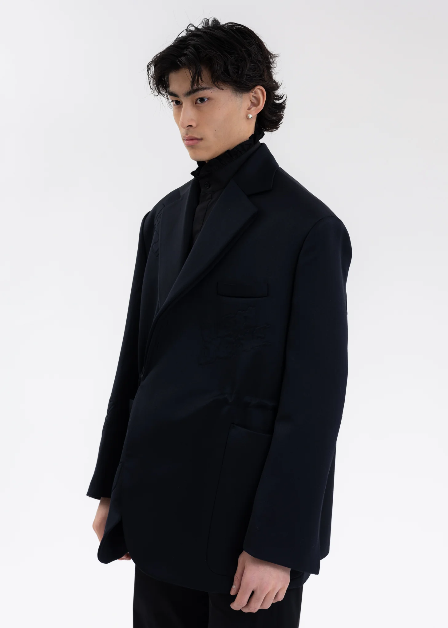 NAVY WAIST STRING JACKET WITH EMBO DECORATION - Image 2