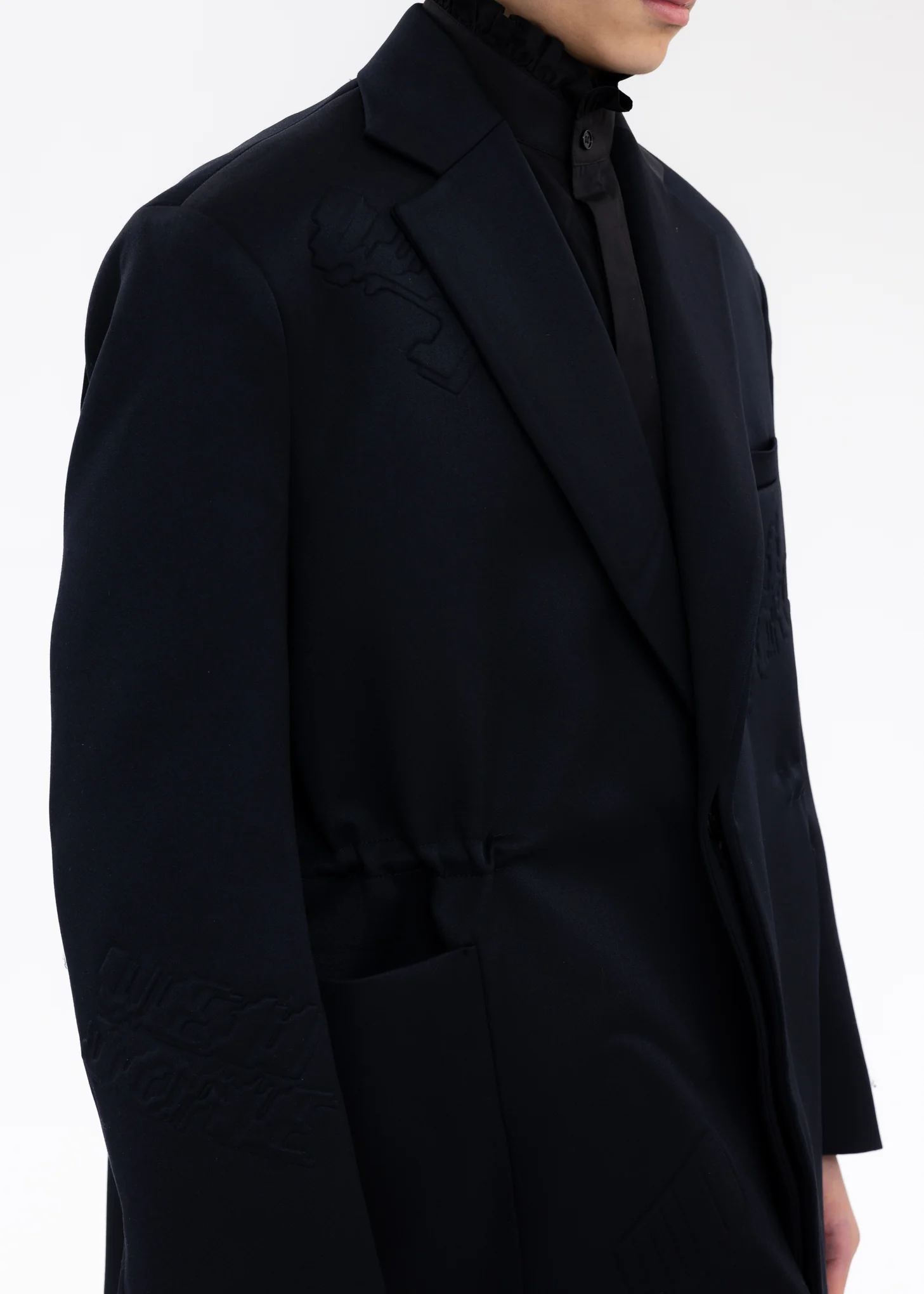 NAVY WAIST STRING JACKET WITH EMBO DECORATION - Image 6