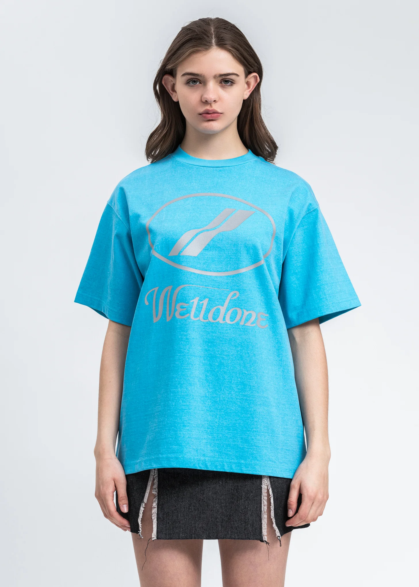 Neon Blue WE11DONE Reflective Logo T-Shirt