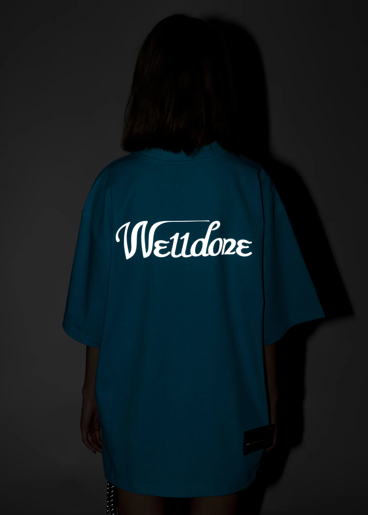 Neon Blue WE11DONE Reflective Logo T-Shirt - Image 2