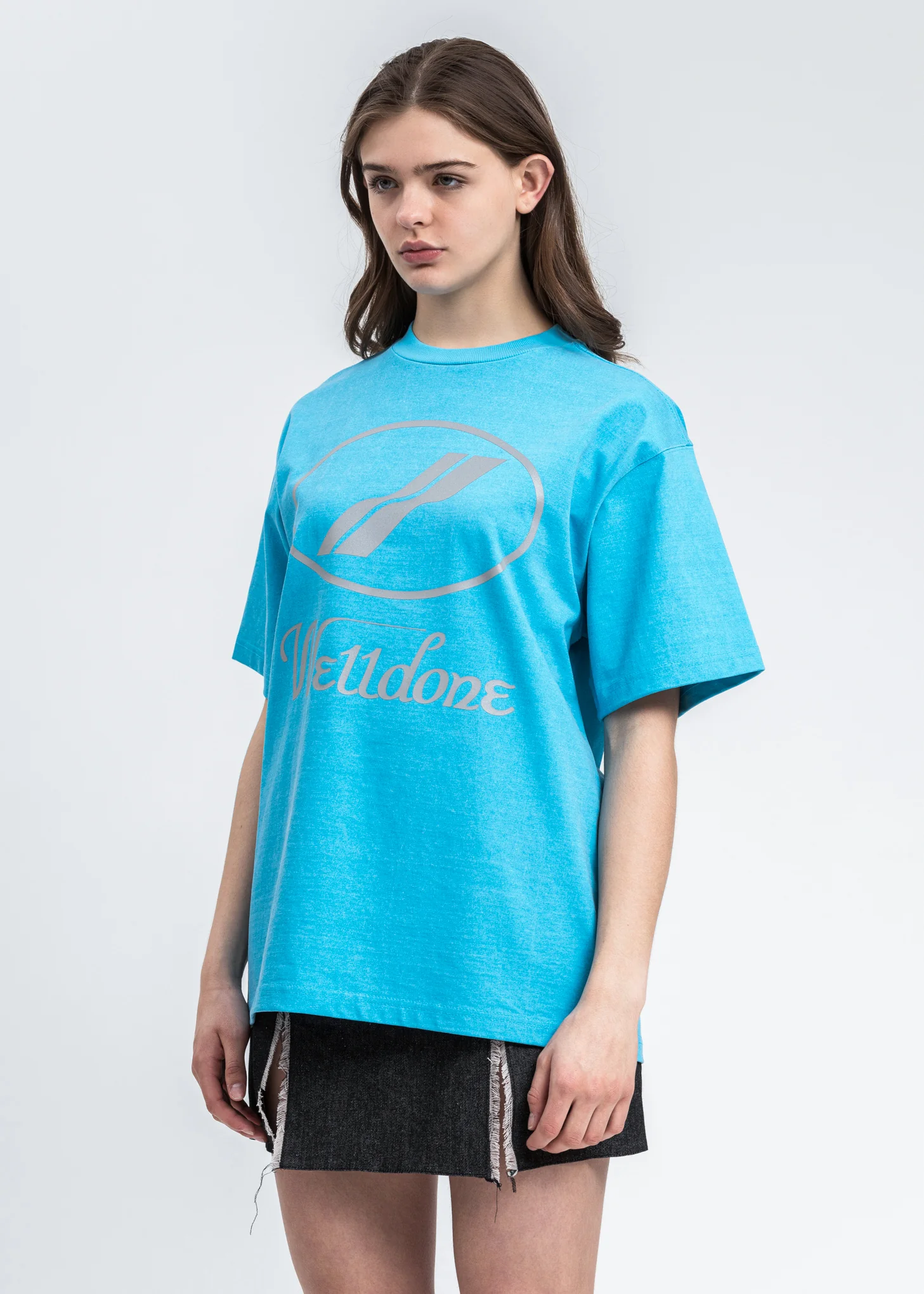 Neon Blue WE11DONE Reflective Logo T-Shirt - Image 3