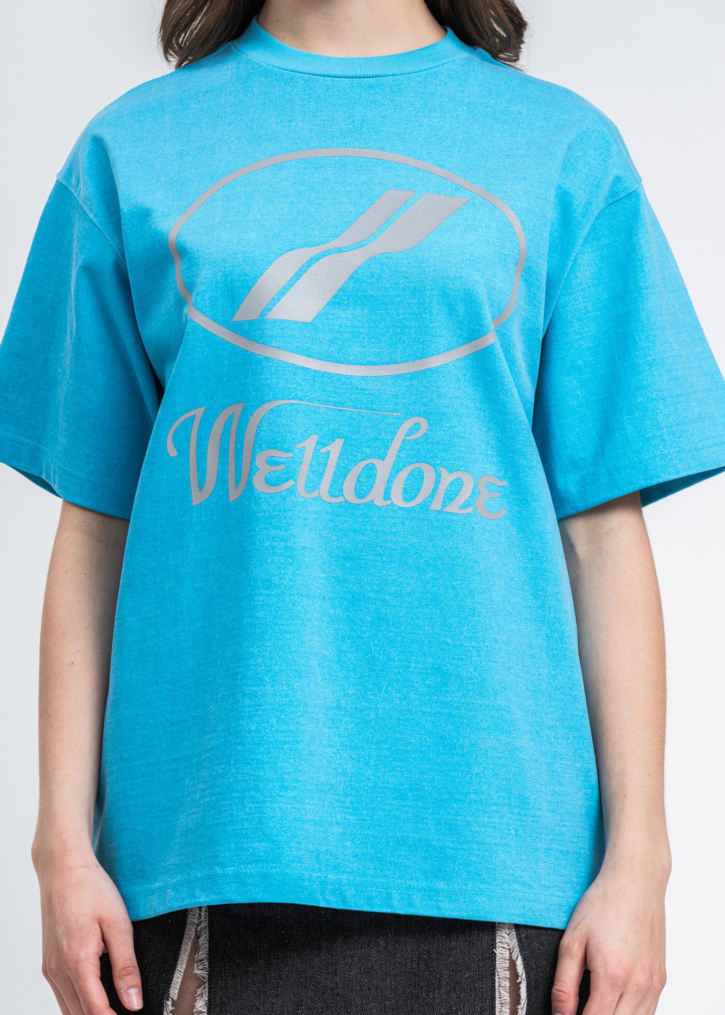 Neon Blue WE11DONE Reflective Logo T-Shirt - Image 5