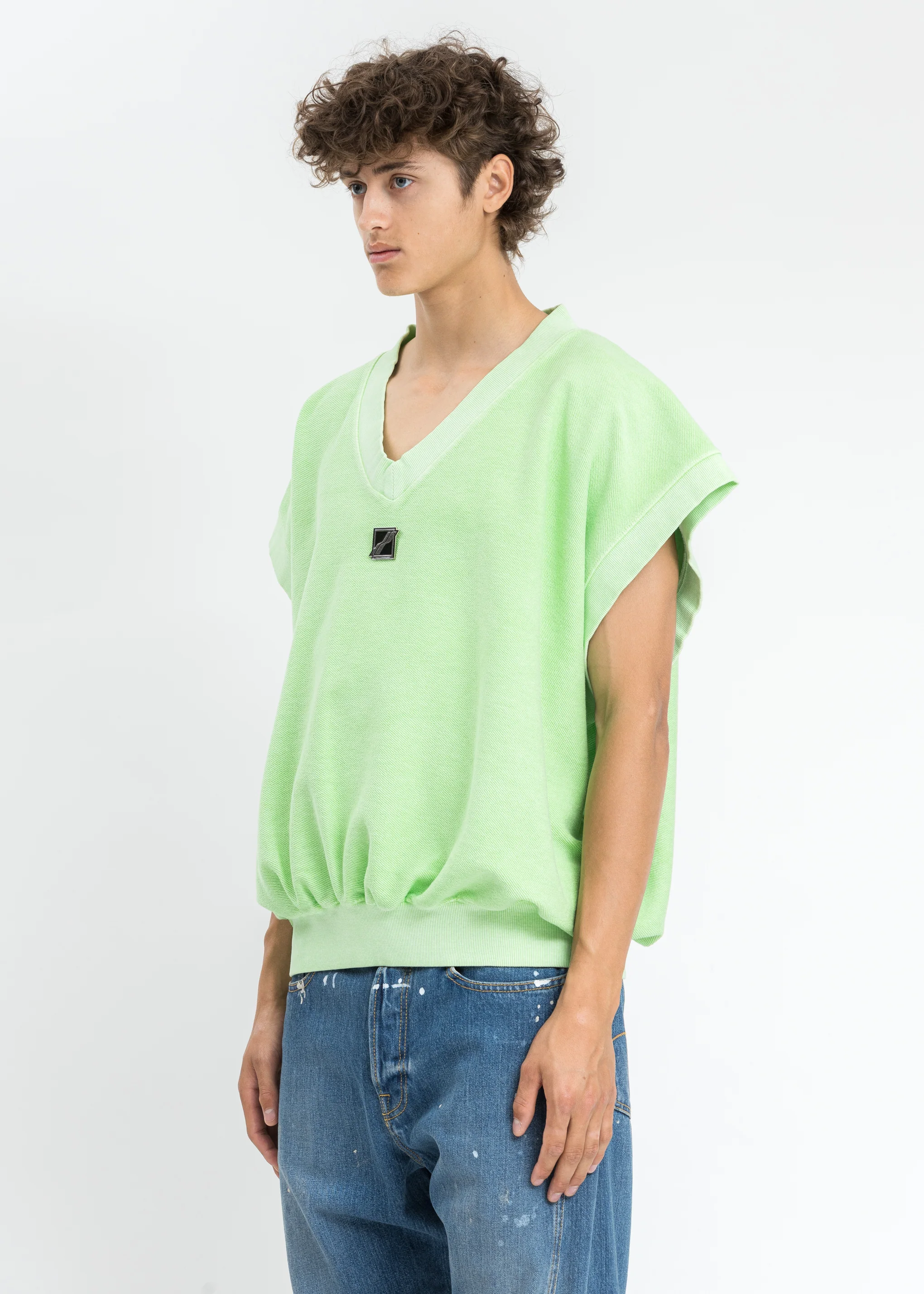 Neon Green Metal Logo Oversize Vest - Image 2
