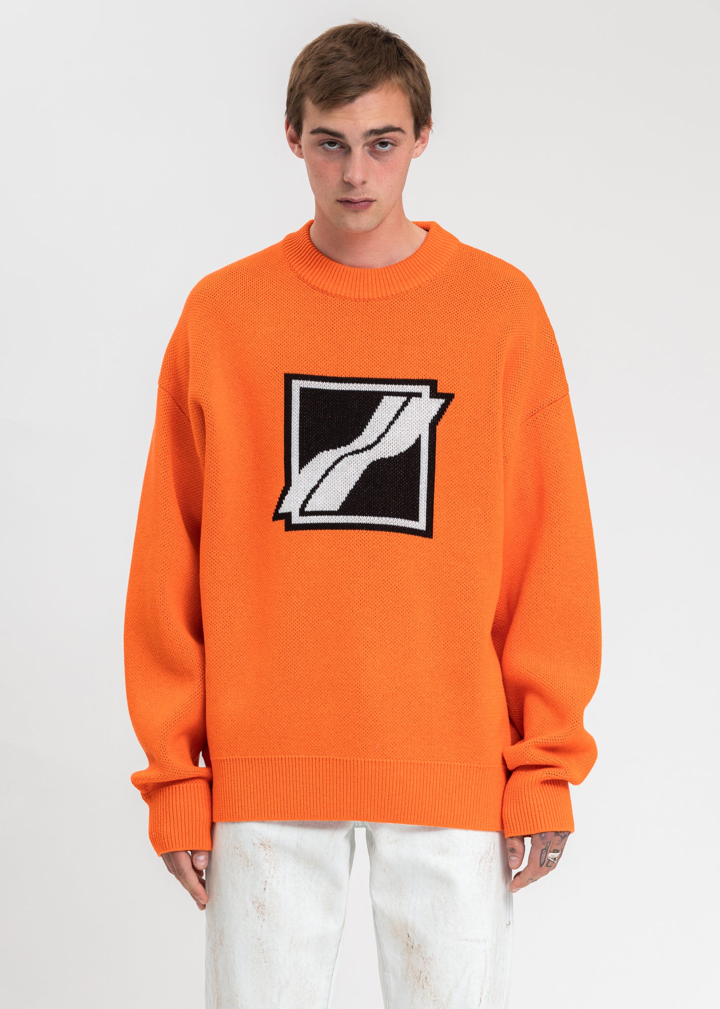 Neon Orange Square Logo JCQ Knit Pullover