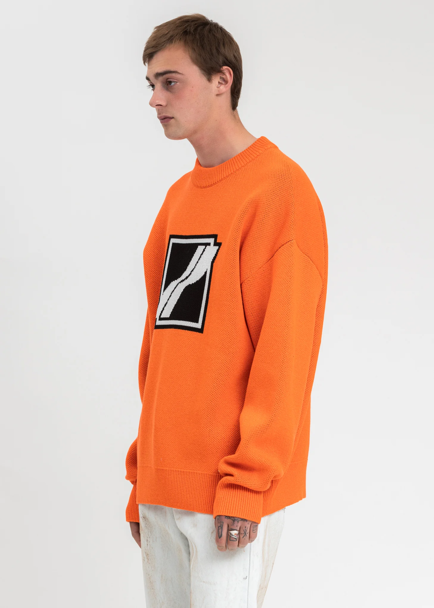 Neon Orange Square Logo JCQ Knit Pullover - Image 2
