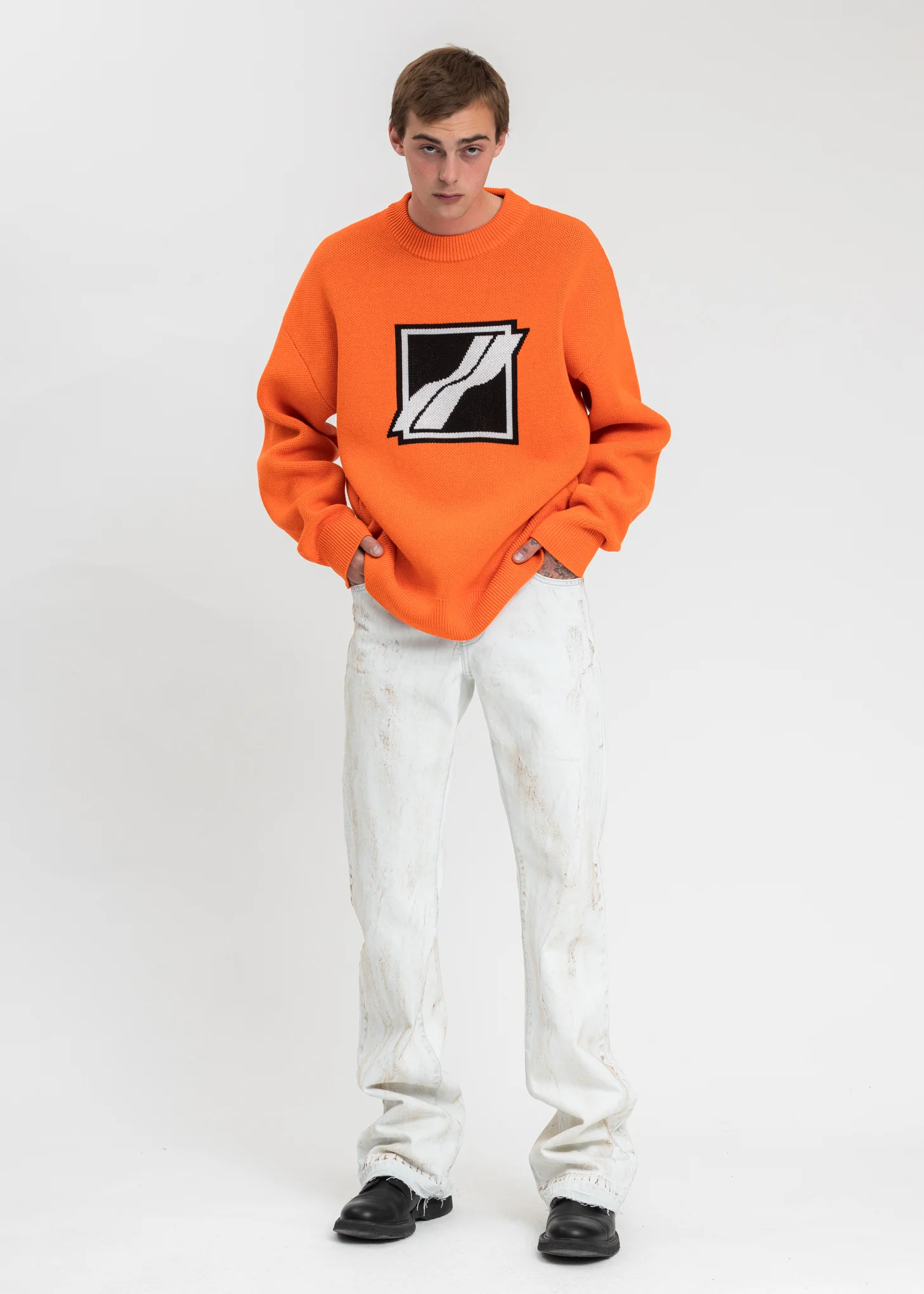 Neon Orange Square Logo JCQ Knit Pullover - Image 5