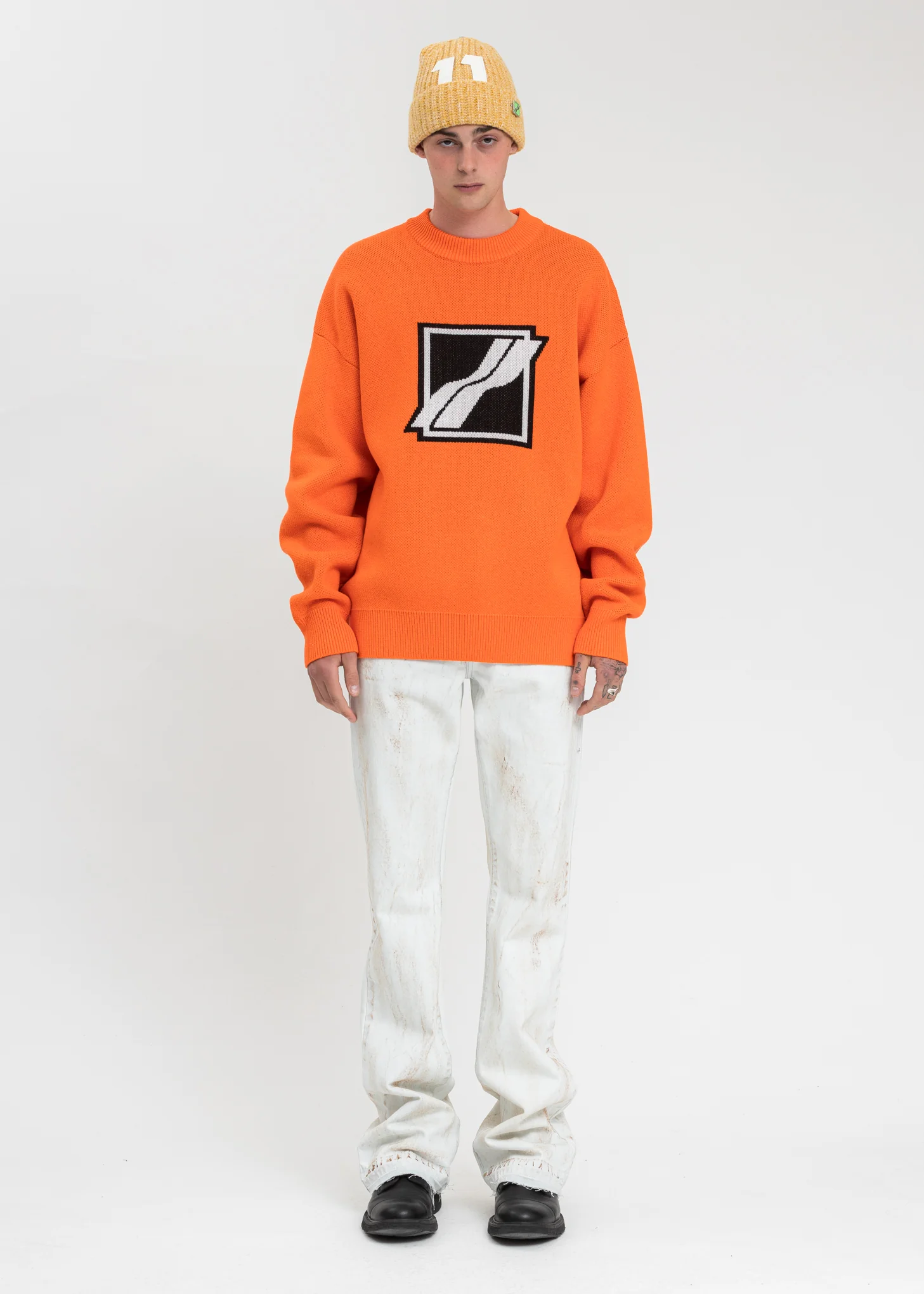 Neon Orange Square Logo JCQ Knit Pullover - Image 6