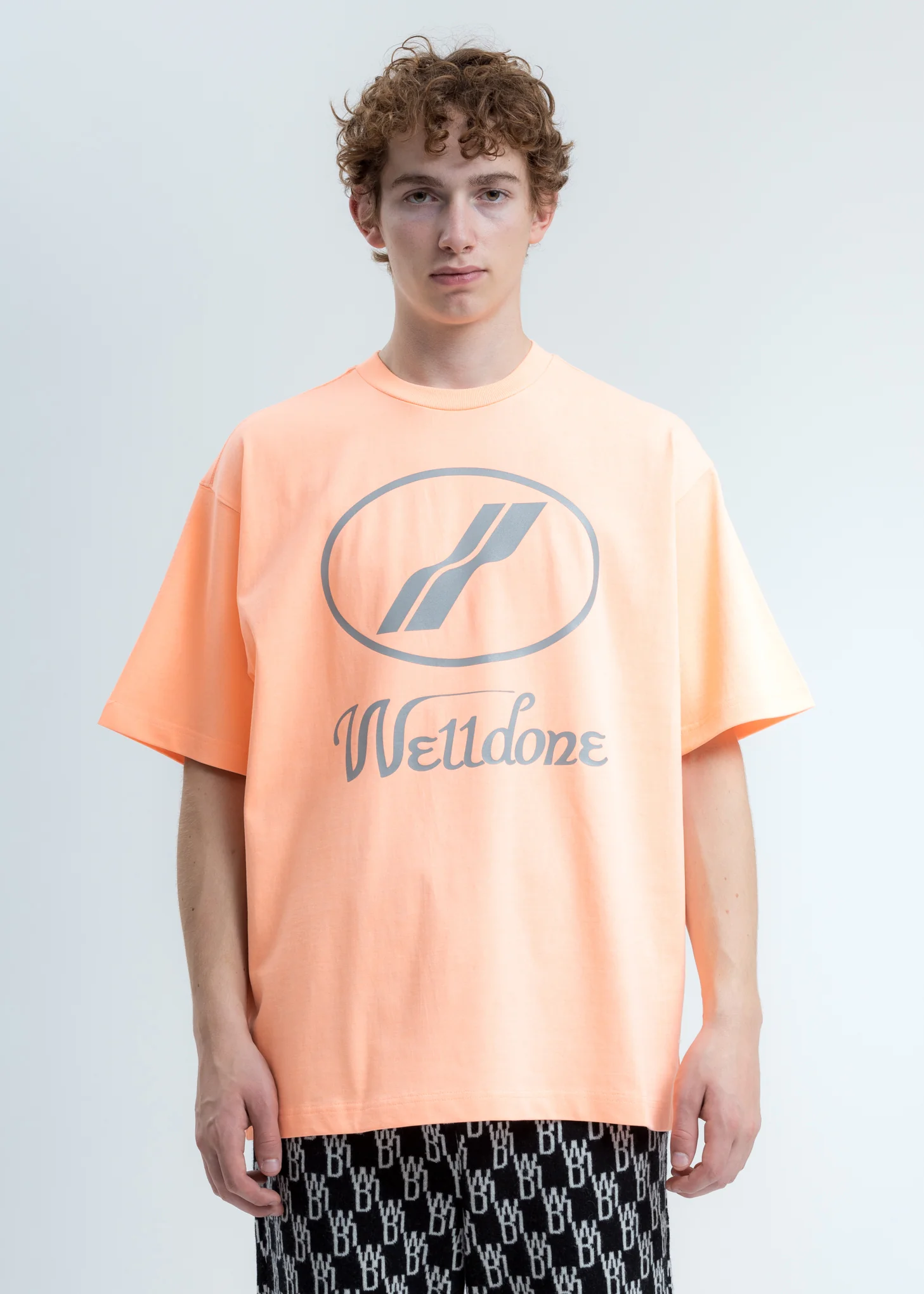 Neon Orange Reflective WE11DONE Logo T-Shirt