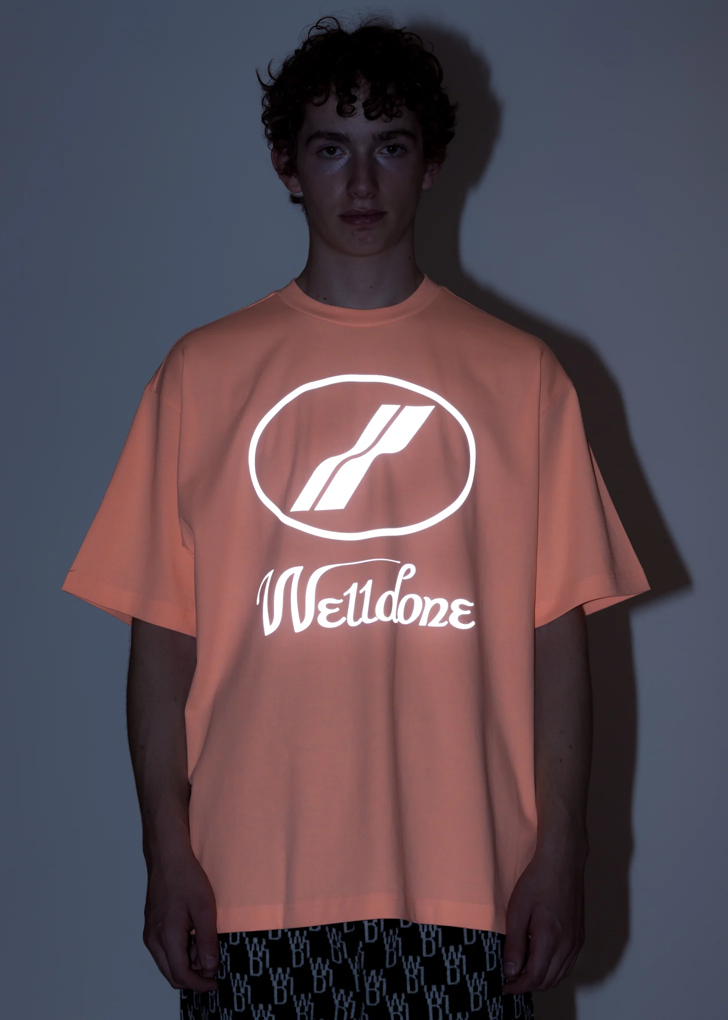 Neon Orange Reflective WE11DONE Logo T-Shirt - Image 2
