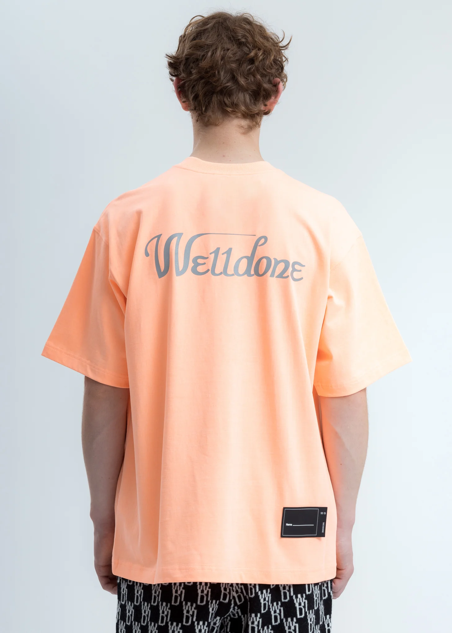 Neon Orange Reflective WE11DONE Logo T-Shirt - Image 5
