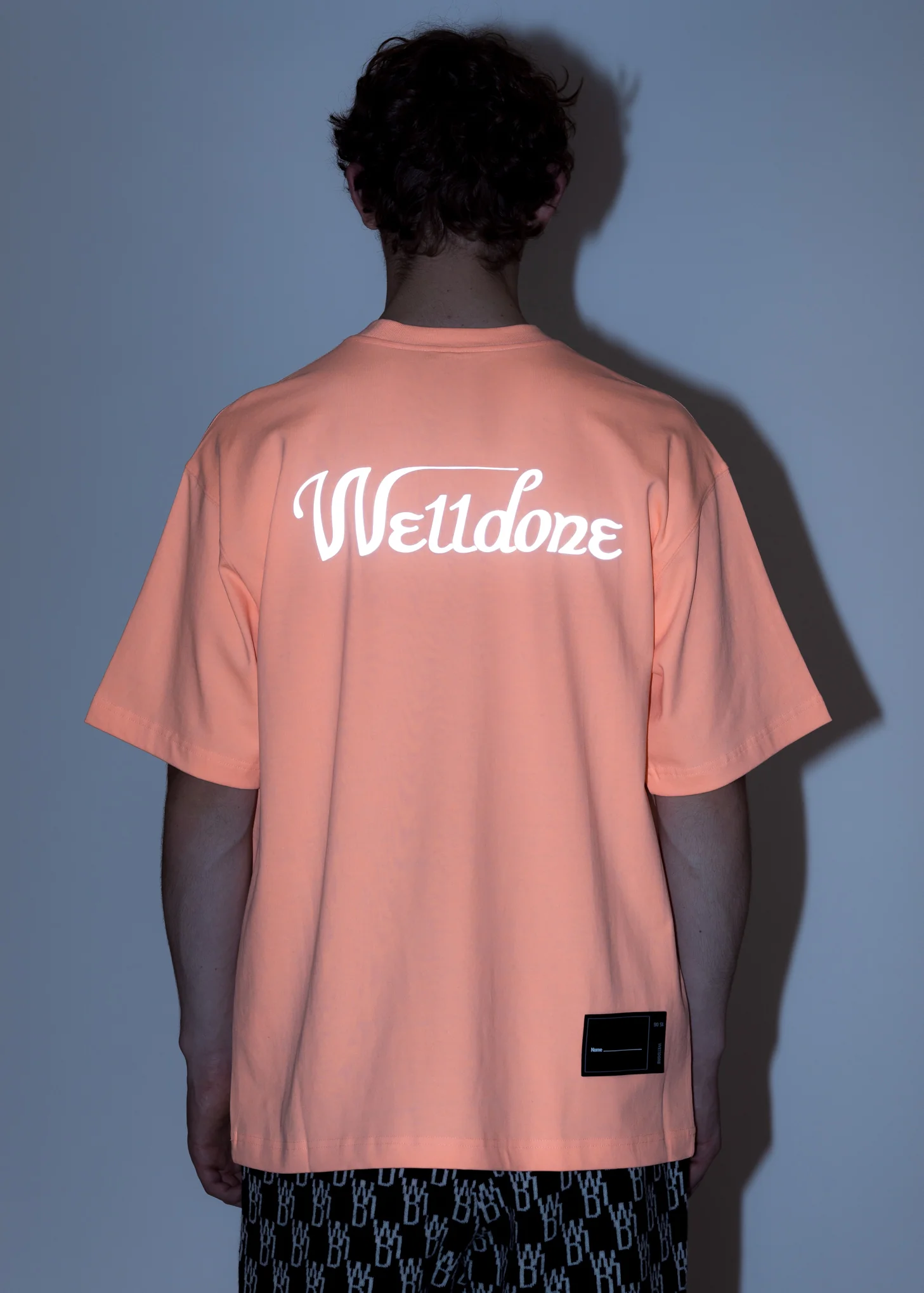 Neon Orange Reflective WE11DONE Logo T-Shirt - Image 6