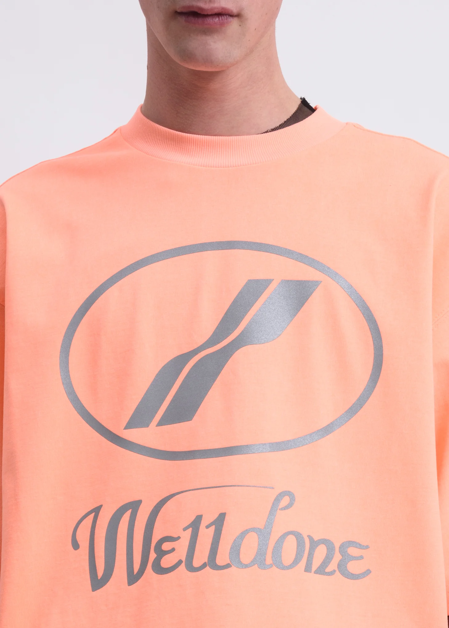 Neon Orange WE11DONE Reflective Logo T-Shirt - Image 3