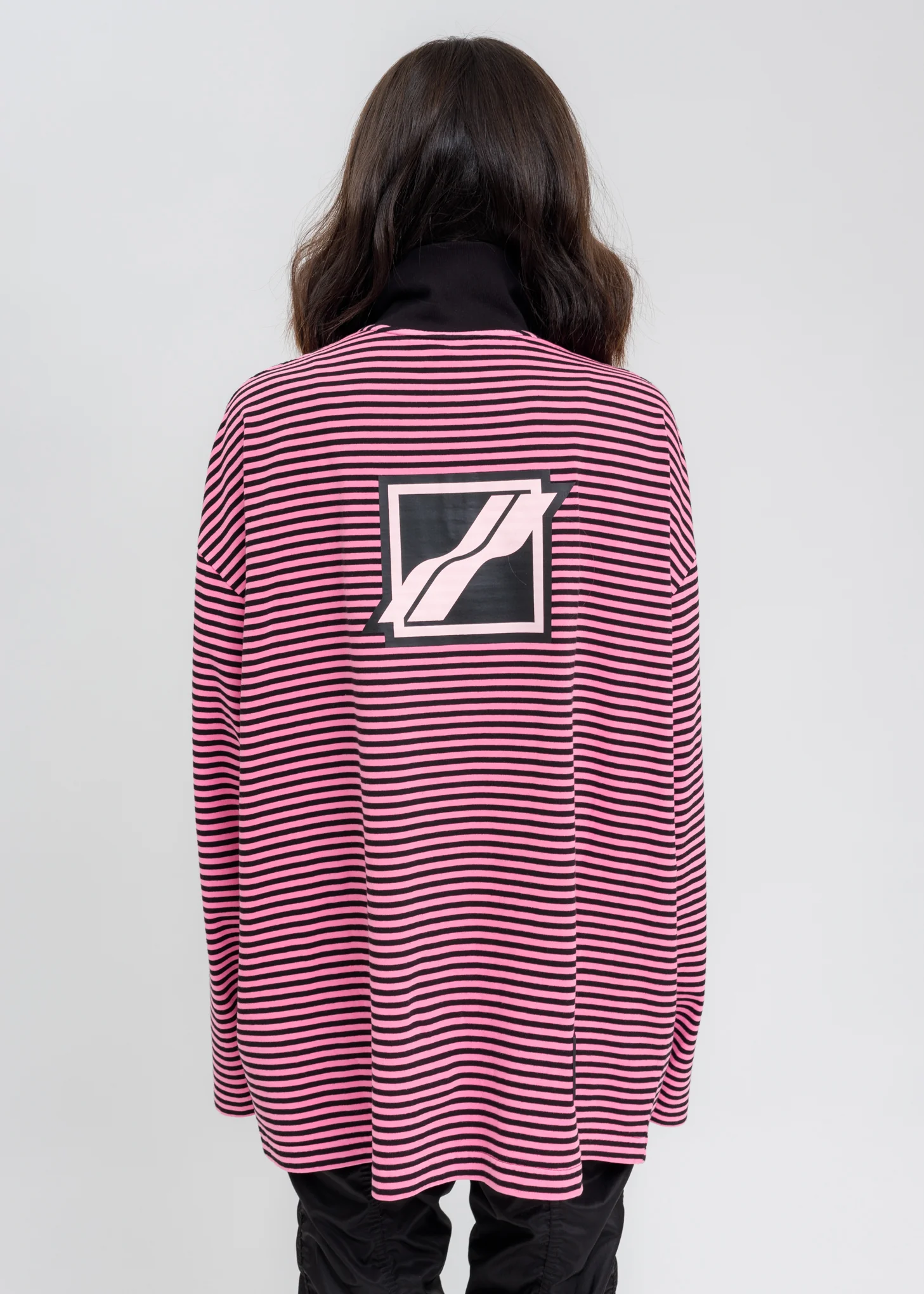 Neon Pink Logo Print Striped Zip-Up Long Sleeves - Image 2