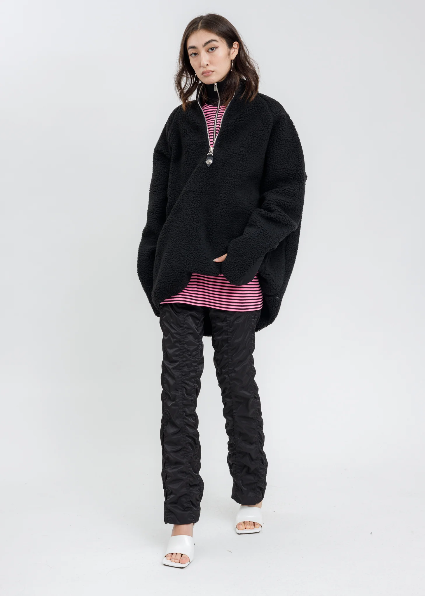 Neon Pink Logo Print Striped Zip-Up Long Sleeves - Image 7