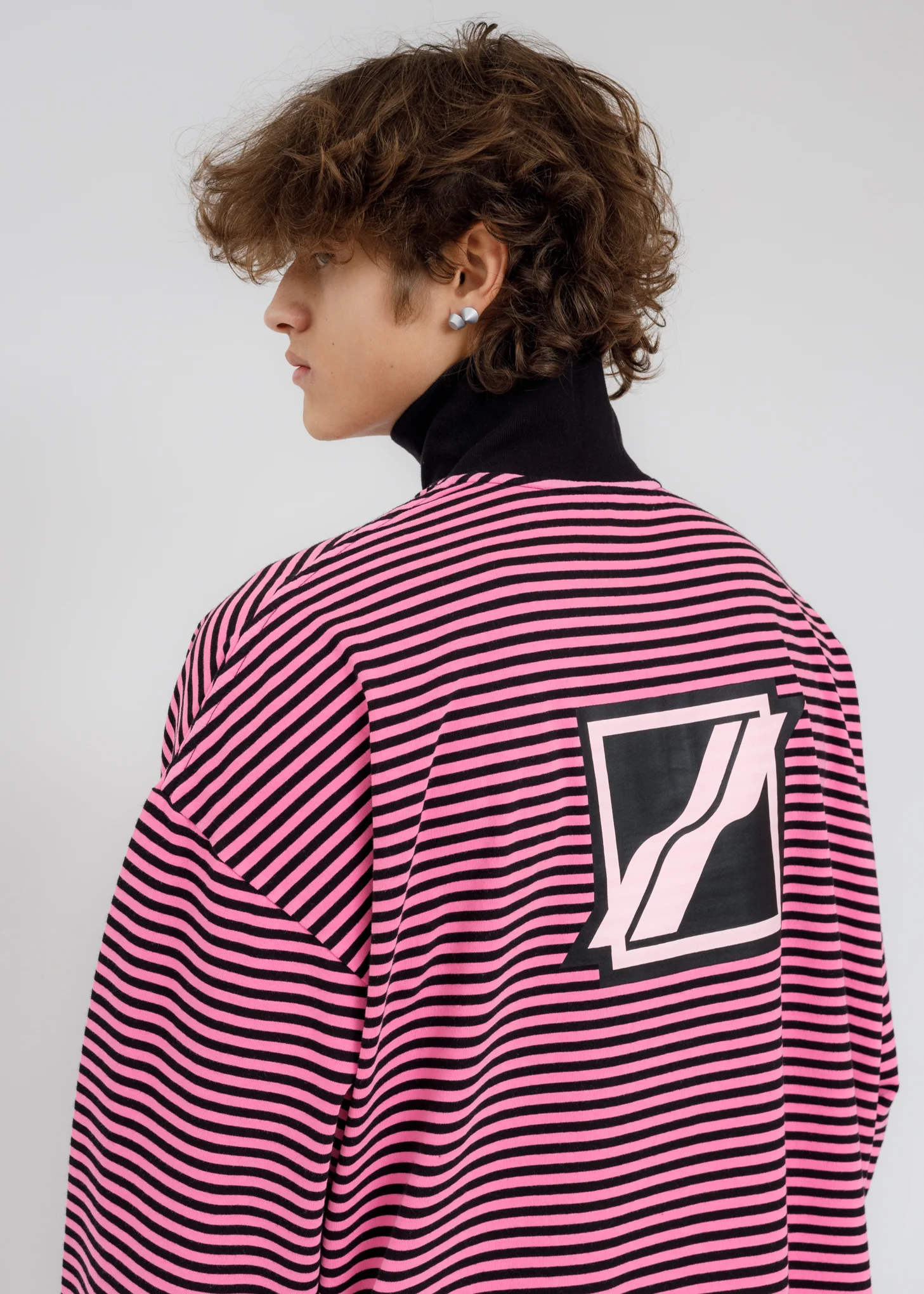 Neon Pink Logo Print Striped Zip-Up Long Sleeves - Image 2