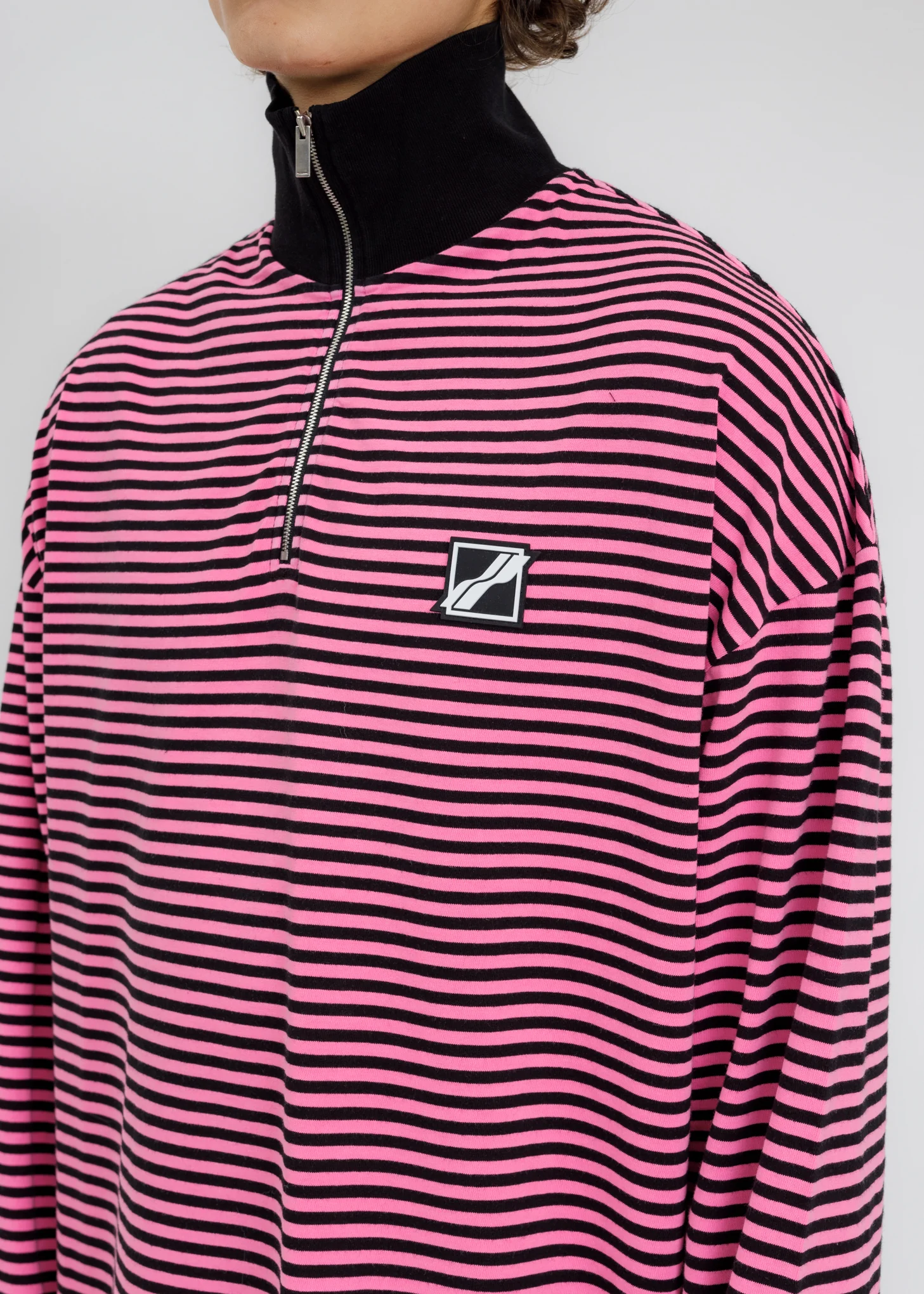 Neon Pink Logo Print Striped Zip-Up Long Sleeves - Image 4